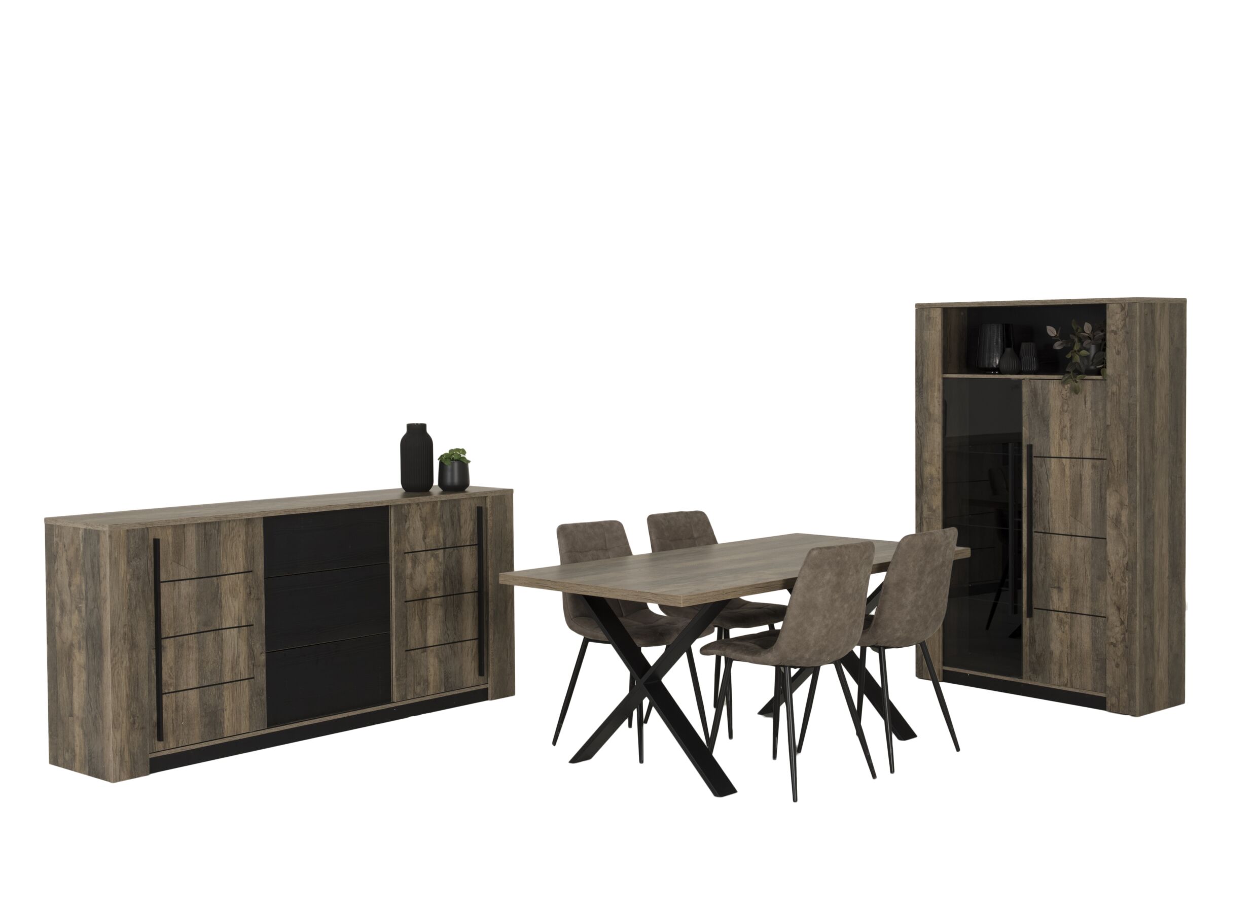 Photo ensemble - Table Monaco 180x90cm - panneau de particules - saloon chêne