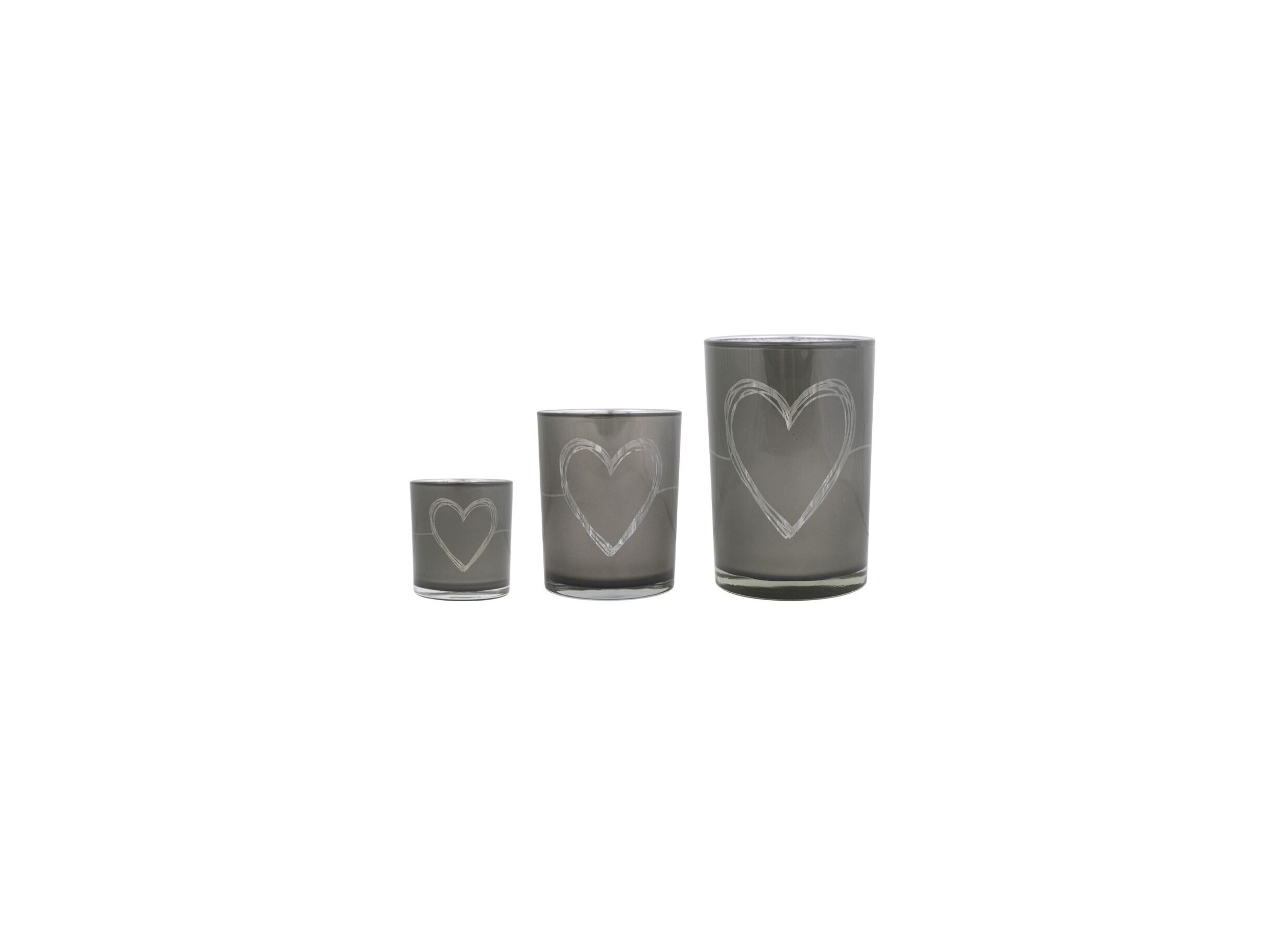 Porte-bougie Heart H18cm - verre - gris
