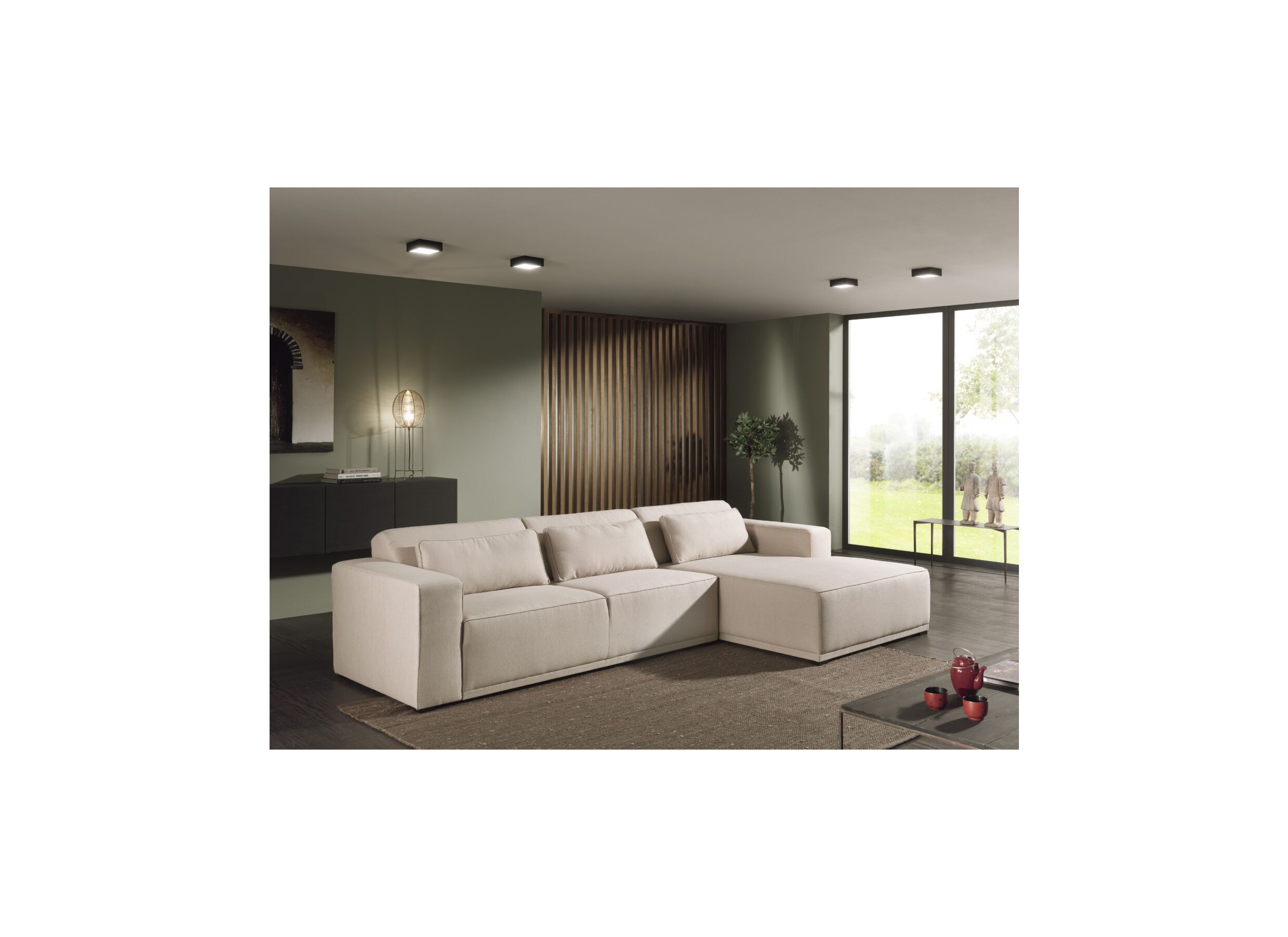 Foto ambiance - Canapé d'angle Ezra 325x178cm - tissu - greige