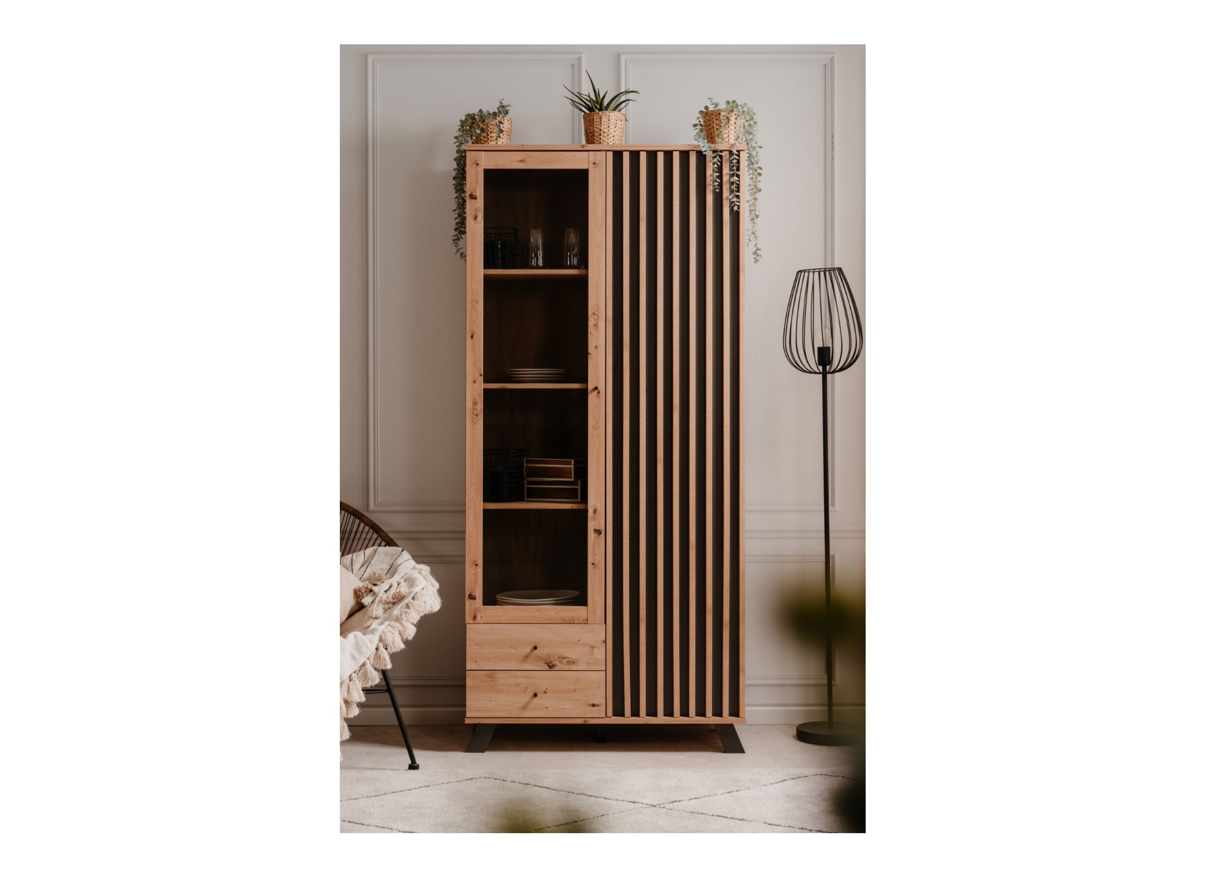 Foto ambiance - Vitrine Medan 92cm - mélamine - chêne artisanal