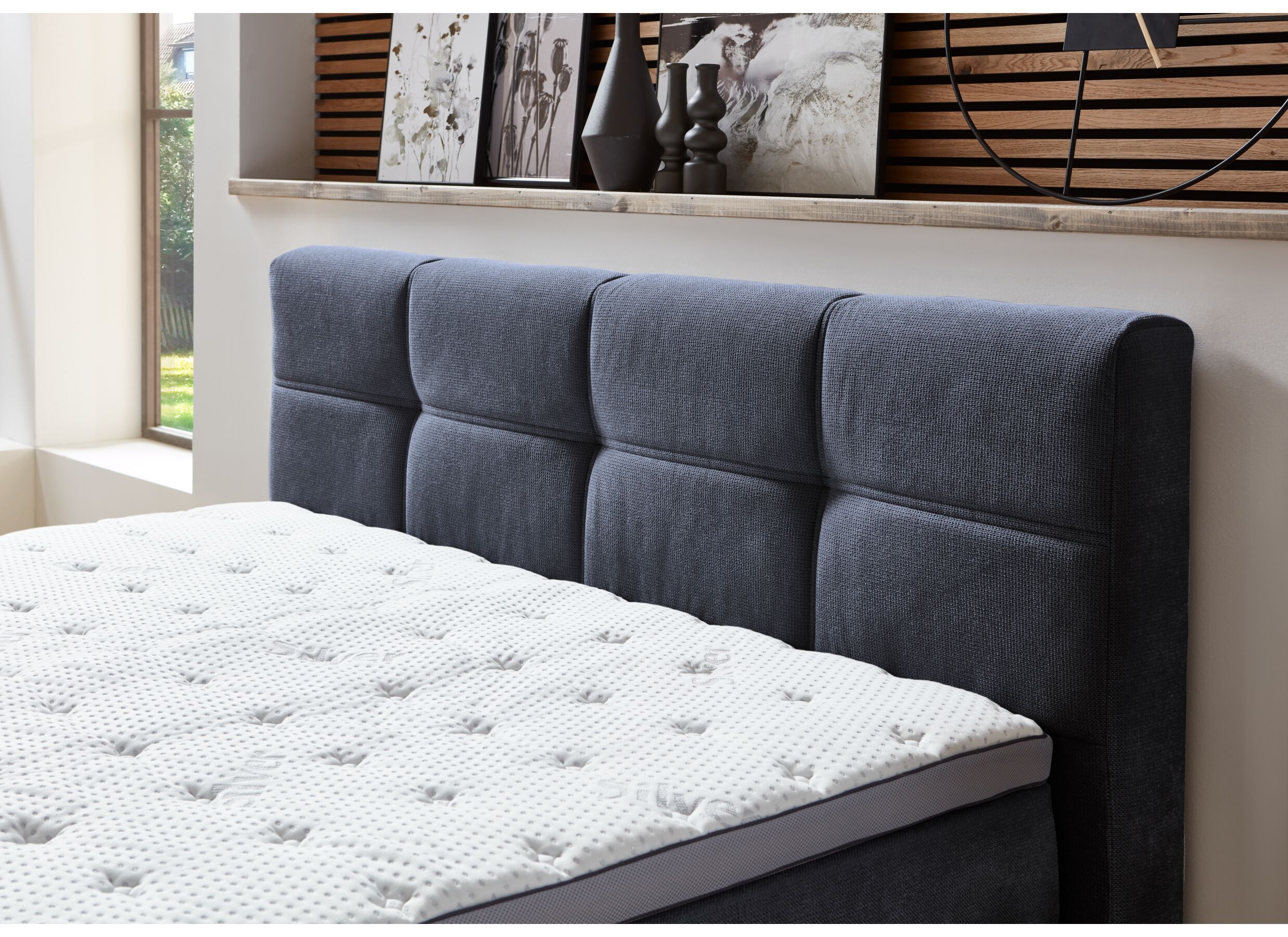 Detail - Boxspring BX2110 Portage 180x200cm - tissu - gris bleu avec rangement