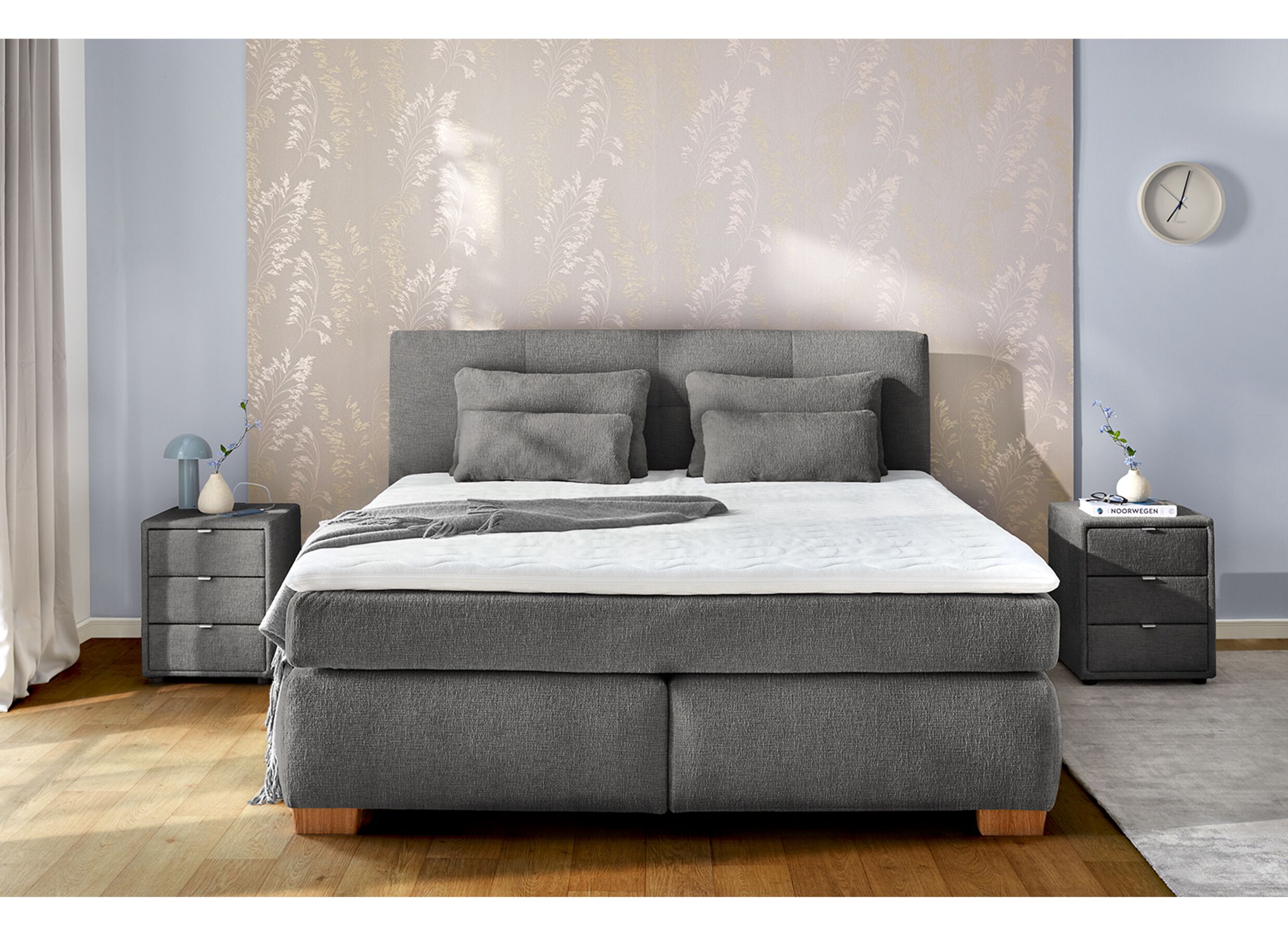 Overzichtsfoto - Boxspring Ulla 180x200cm - stof - middengrijs