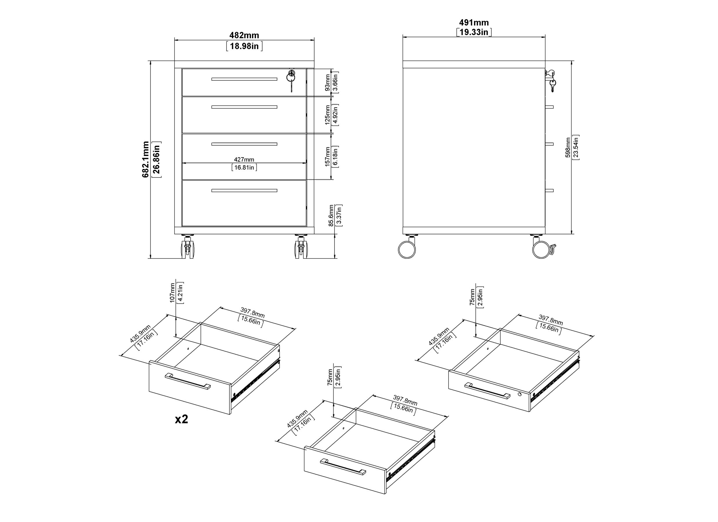 Ladeblok Prima 48x49x68cm - melamine - wit