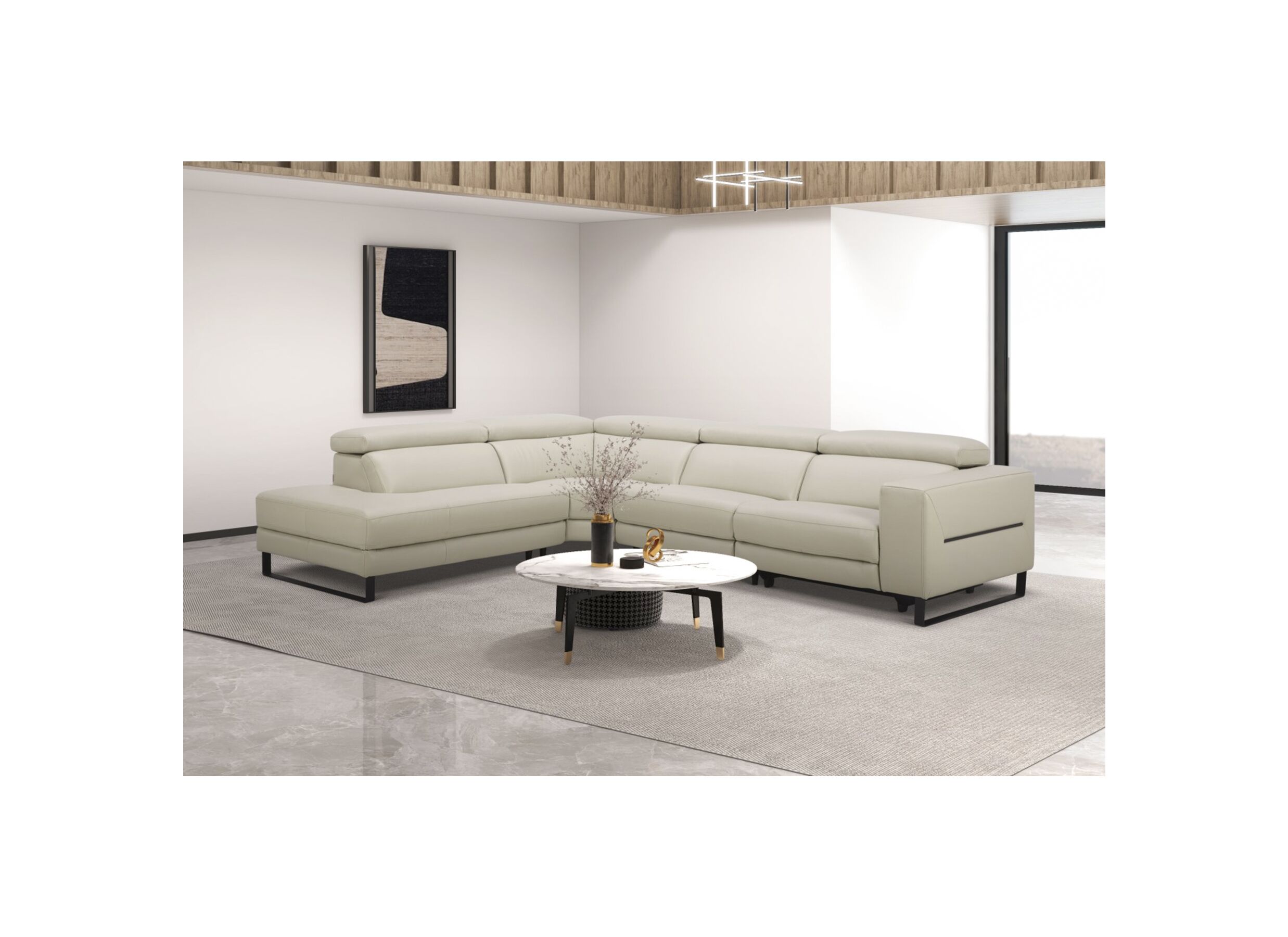 Sfeerfoto - Hoeksalon Nyx 322x257cm - leder - lichtgrijs met relax