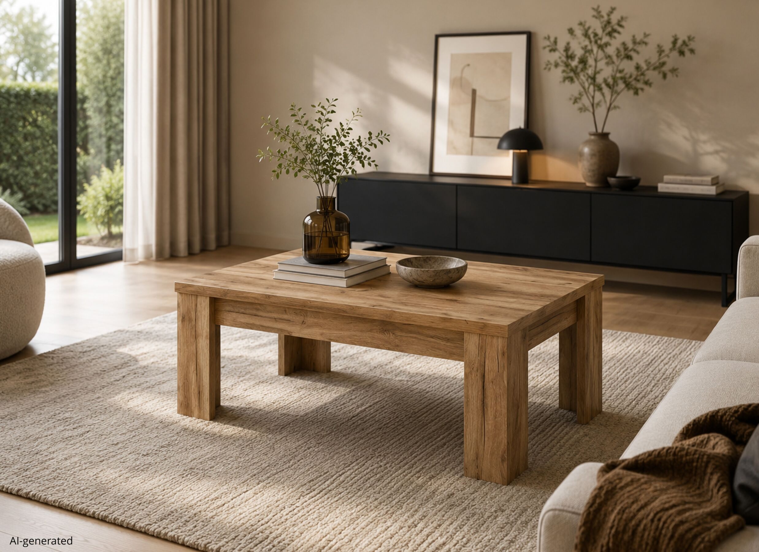 AI Generated - Table basse Elio 120x60cm - mélamine - french oak