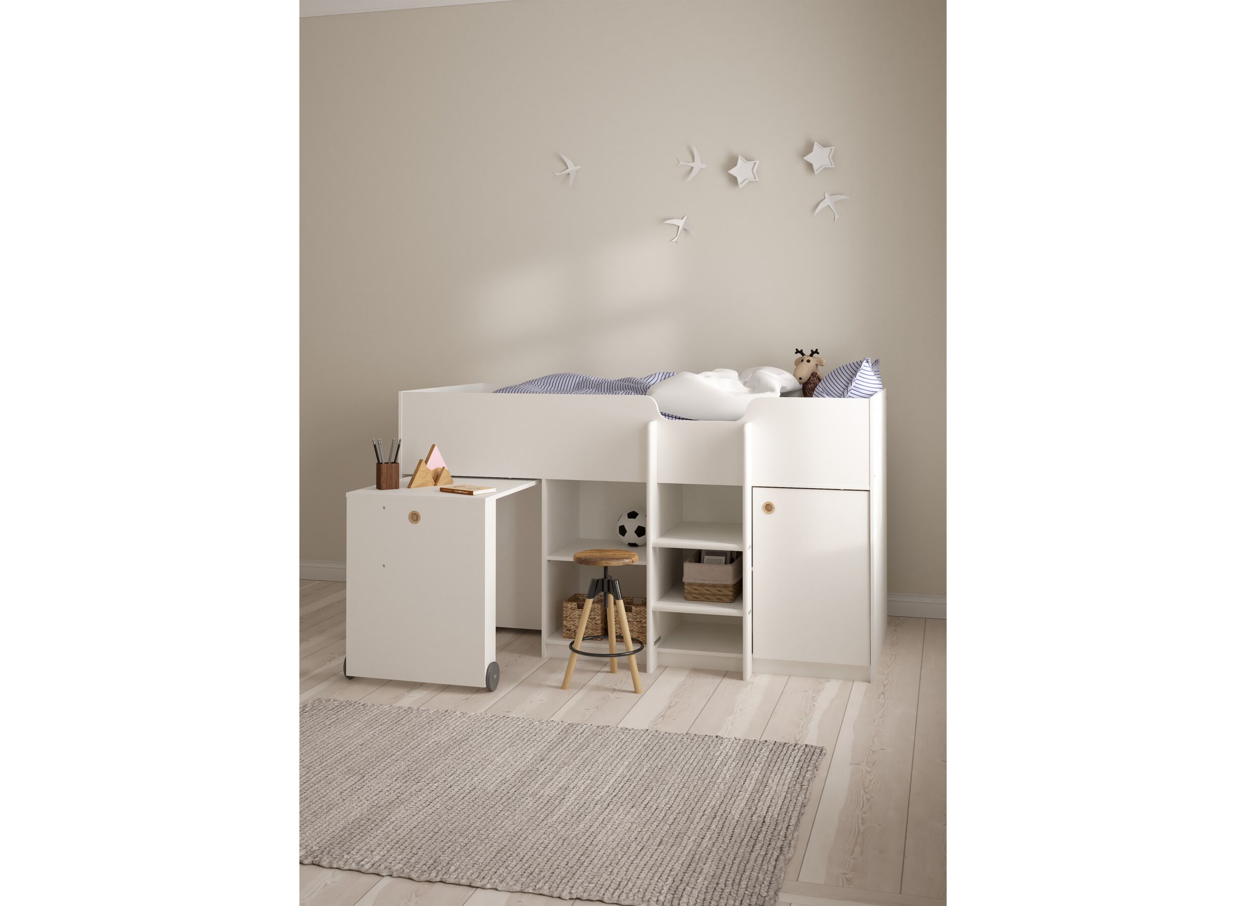 Foto ambiance - Lit mi-hauteur Lyon 90x200cm - décor - blanc