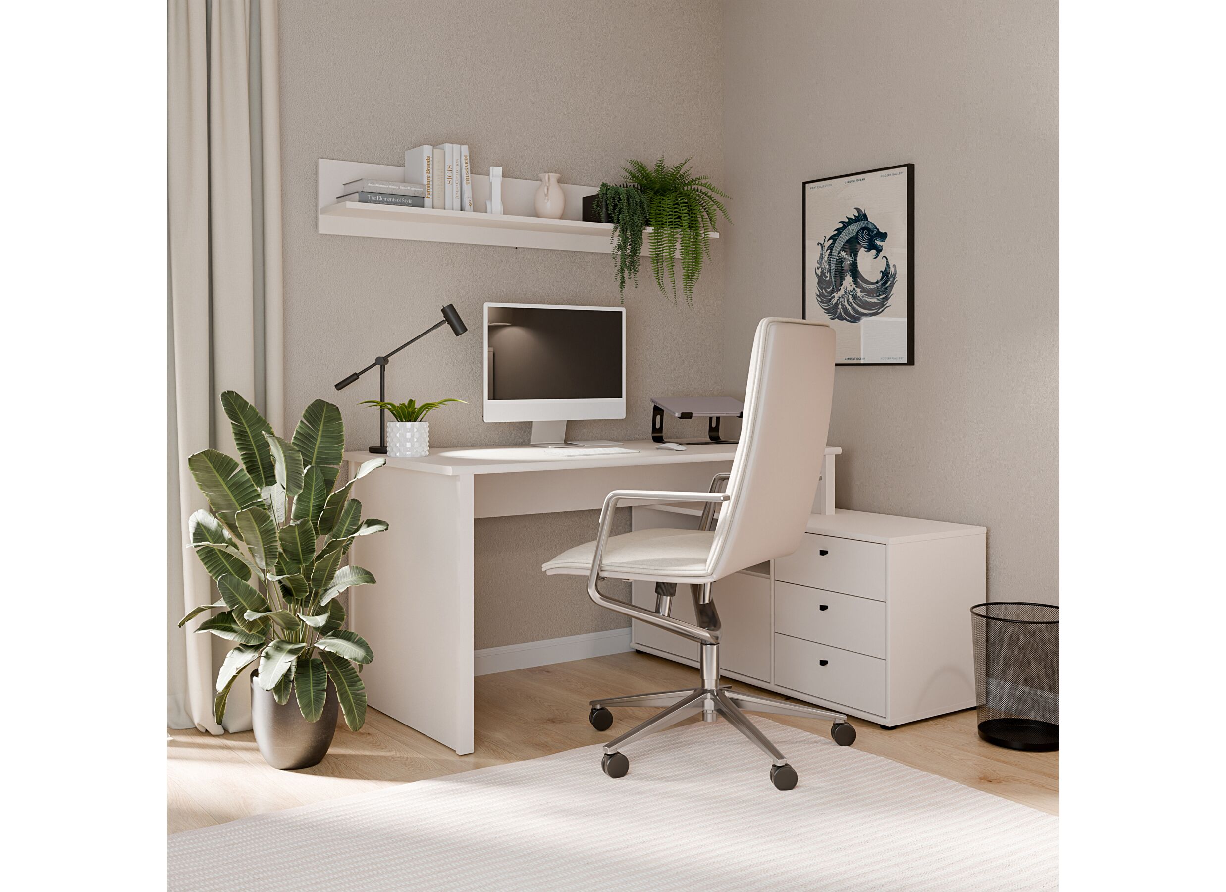 Foto ambiance - Bureau d'angle Topic avec tiroirs 151x121x75cm - décor - cashmere