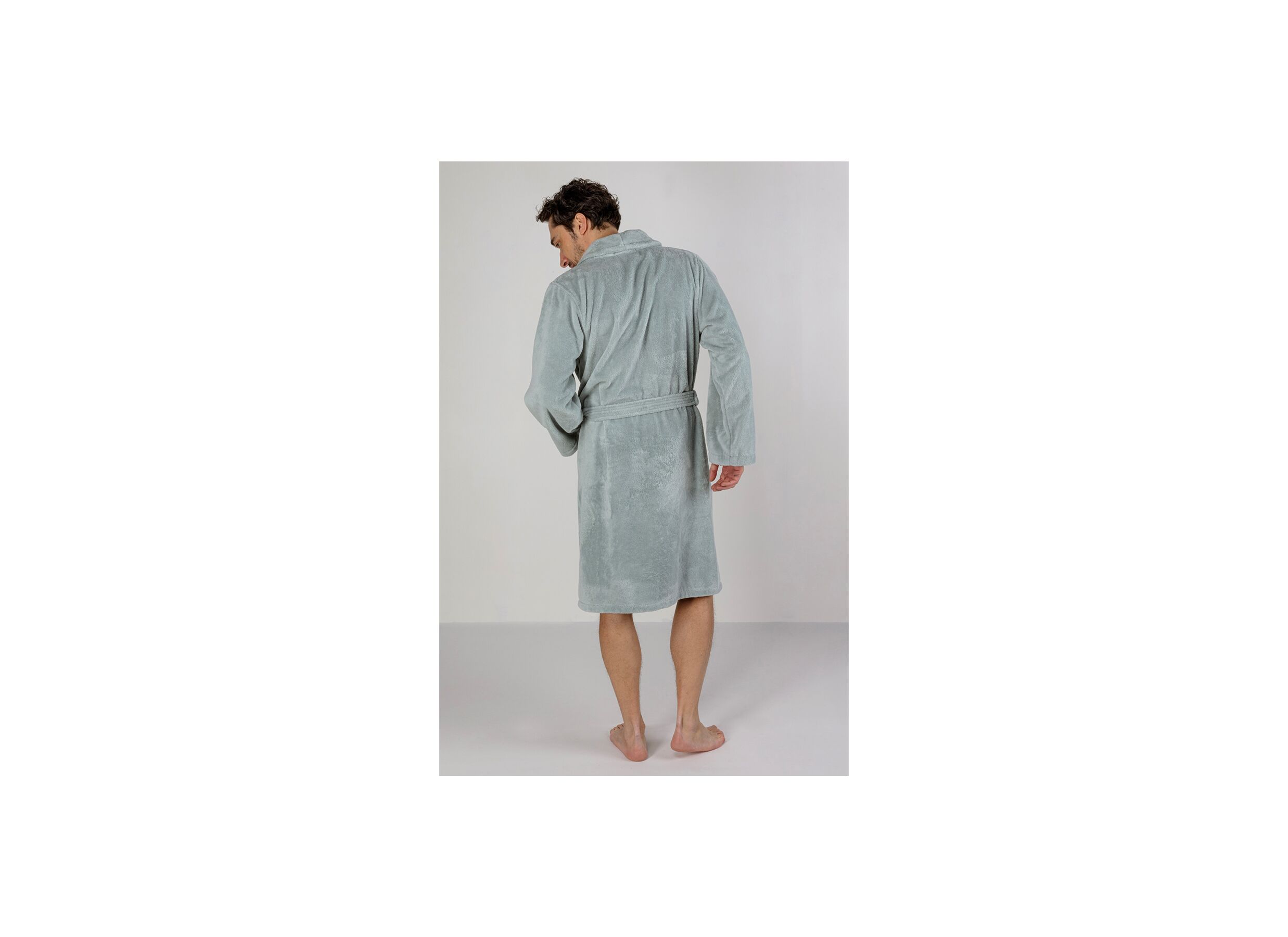 Badjas S flanel sea green