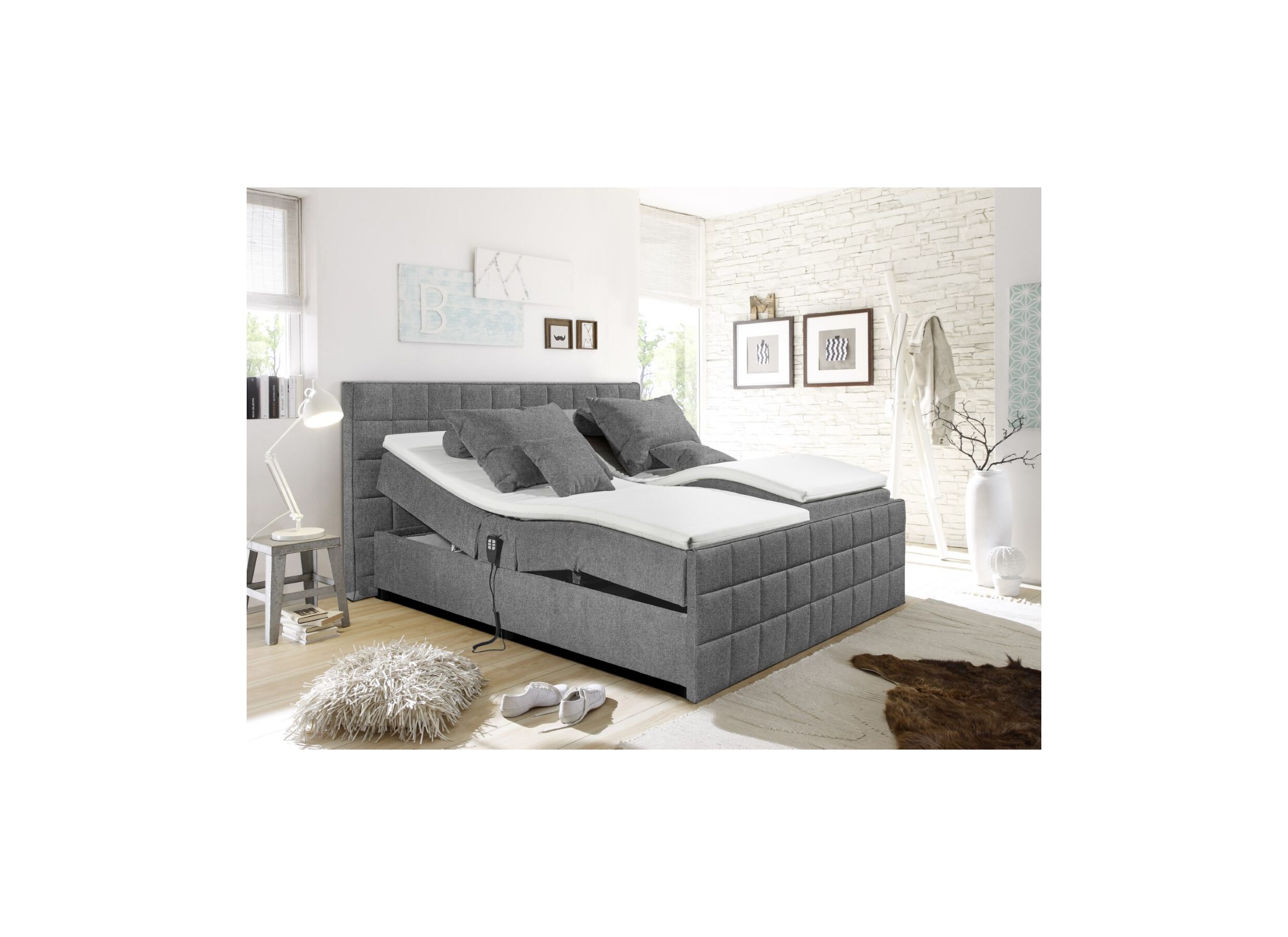 Lit box Gabun 180x200cm électrique tissu gris foncé