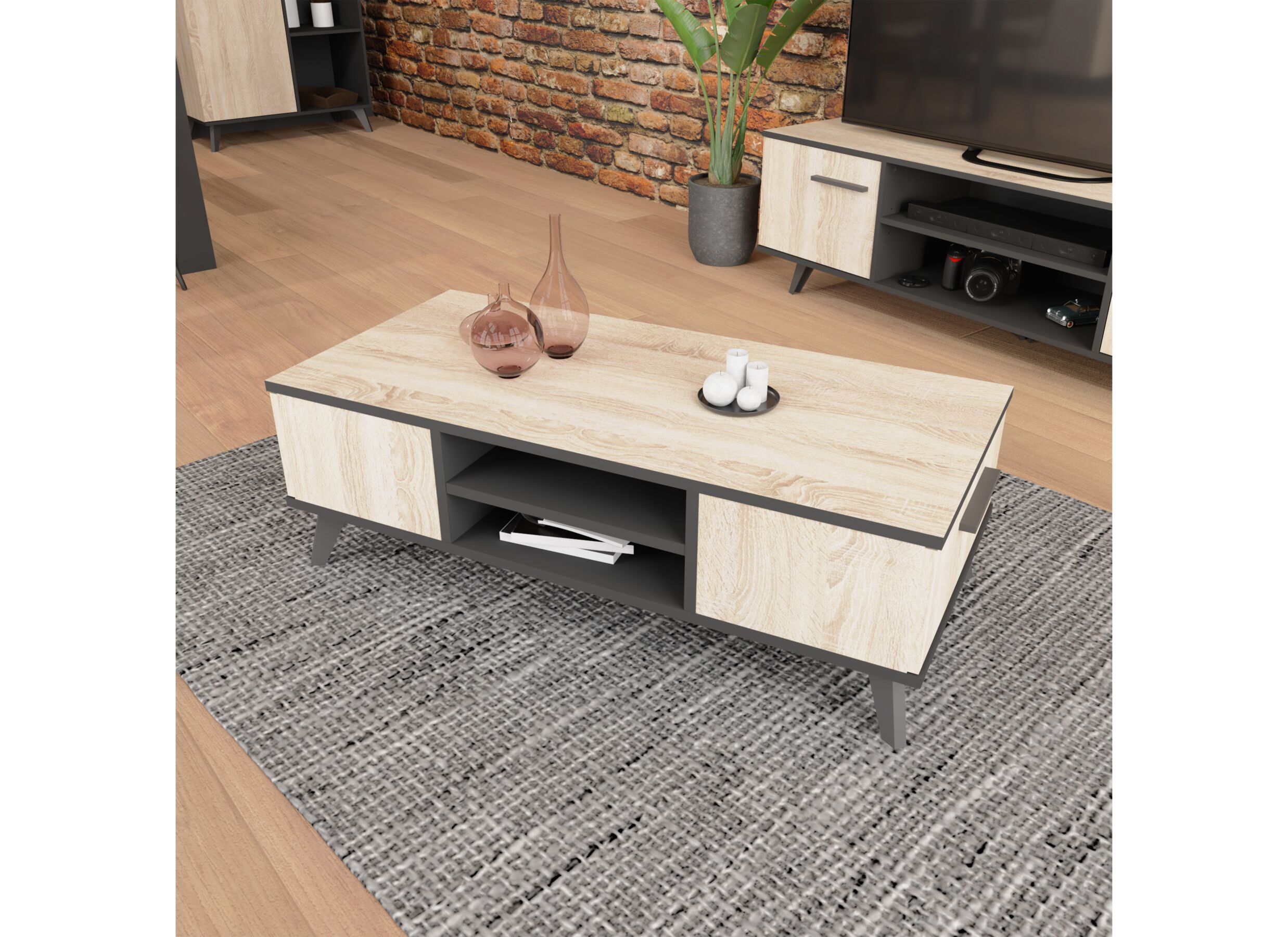 Sfeerfoto - Salontafel Wayne 106,6x35,2x50,1cm - decor - eik & zwart
