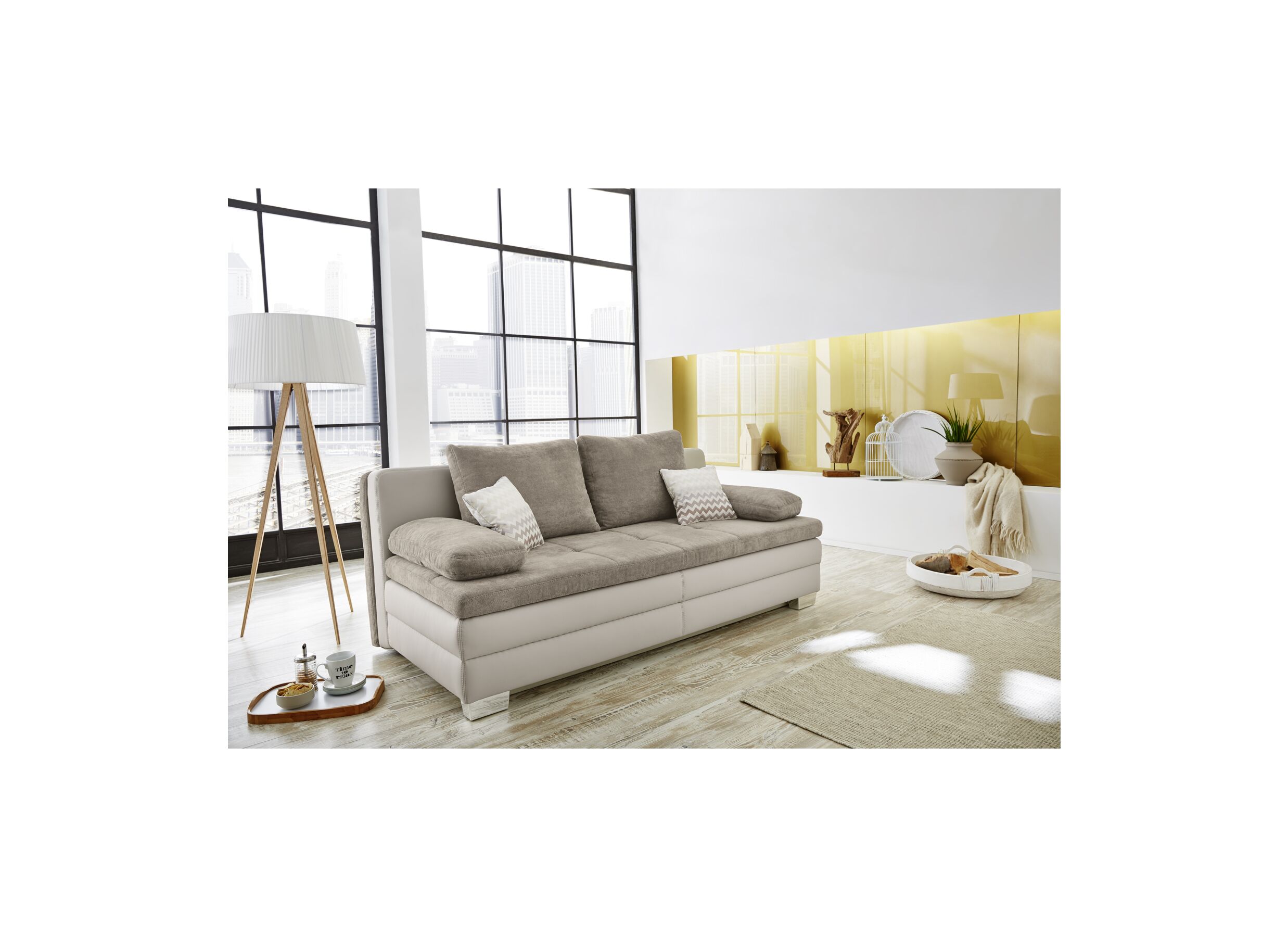 Zetelbed Lincoln 2 persoons stof lederlook taupe beige