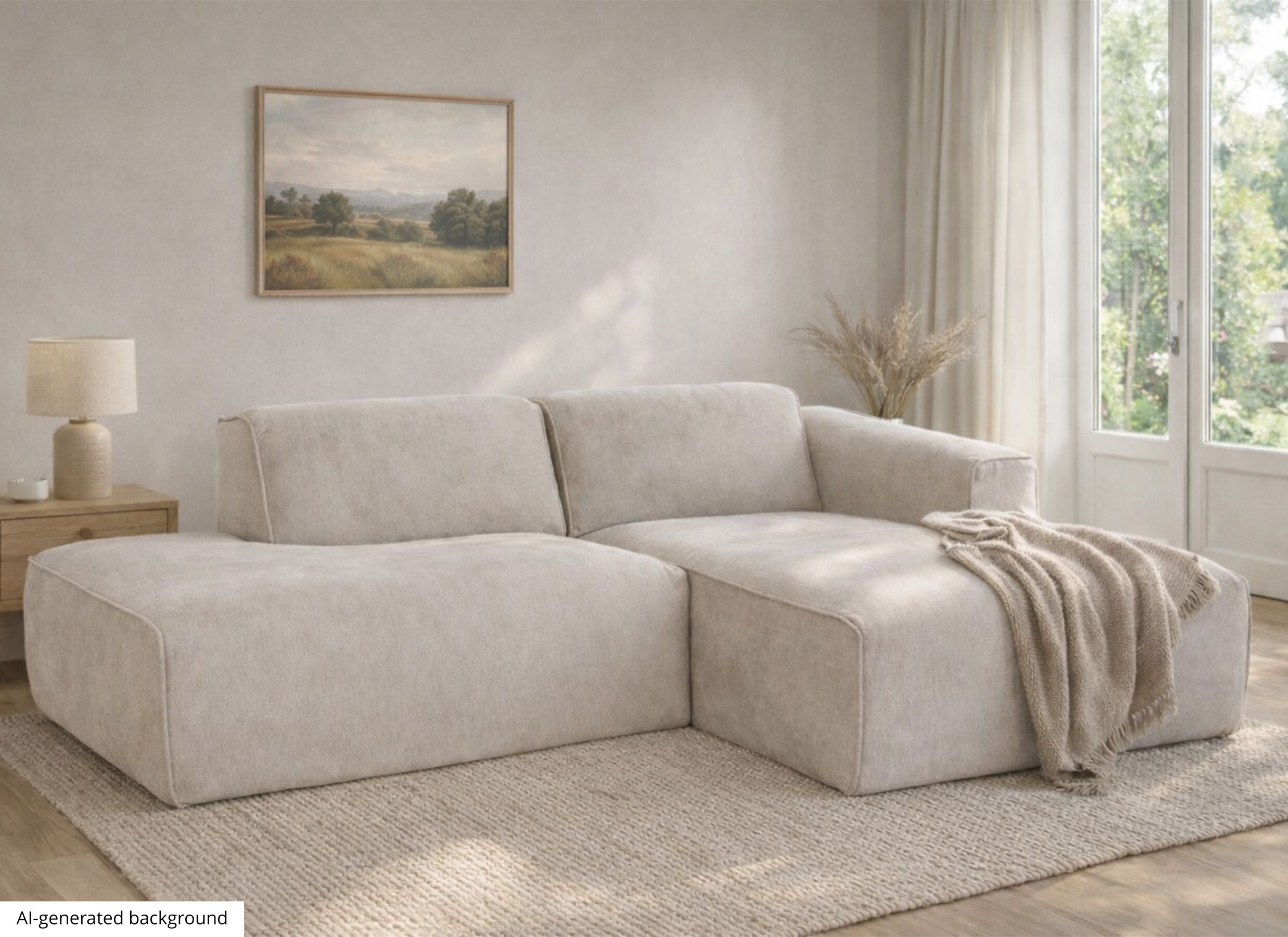 AI Generated - Canapé d'angle Enjoy 229x161 - tissu - beige