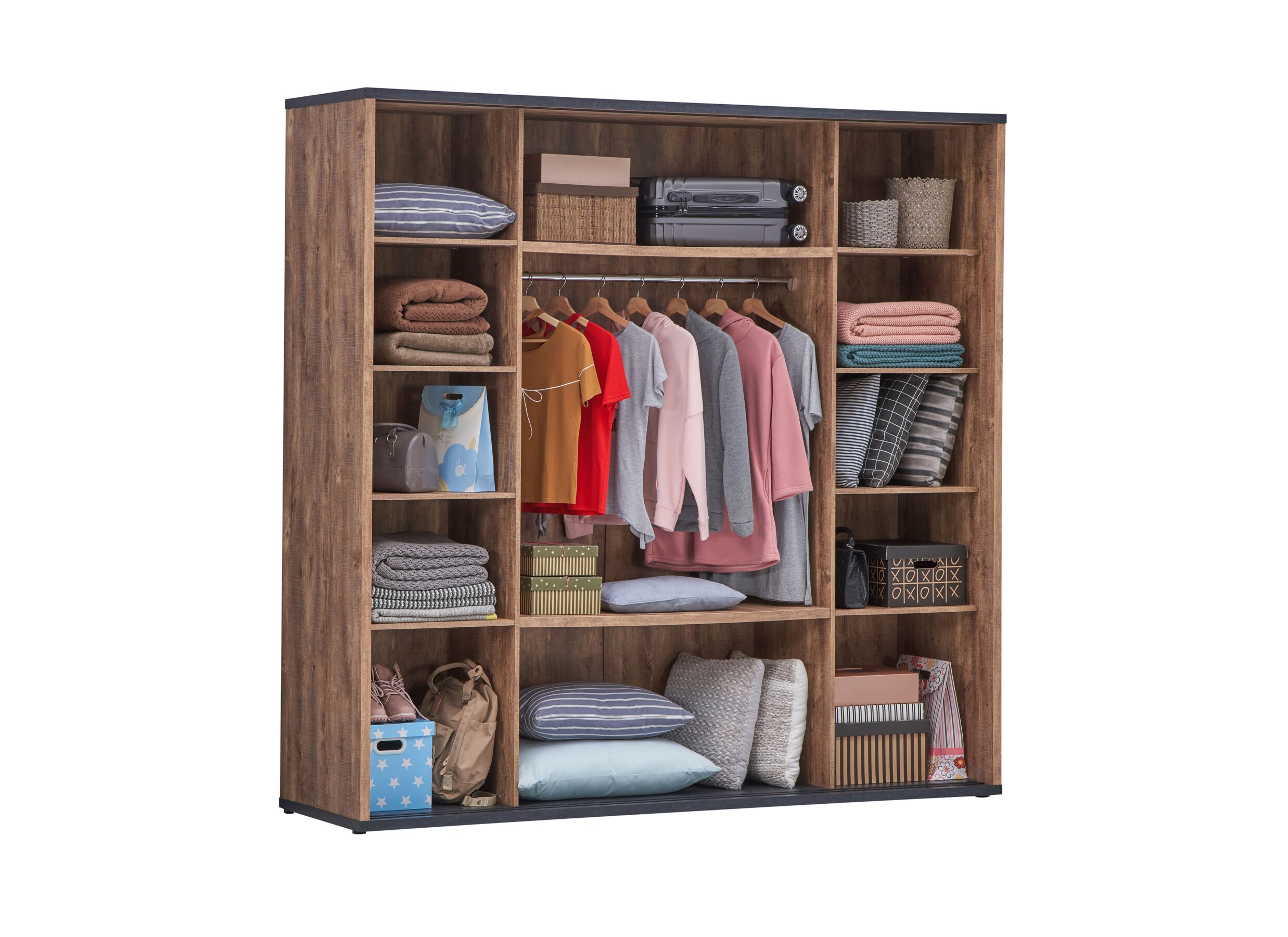 Armoire à portes coulissantes Elsa 220cm - décor - industrial oak/noir