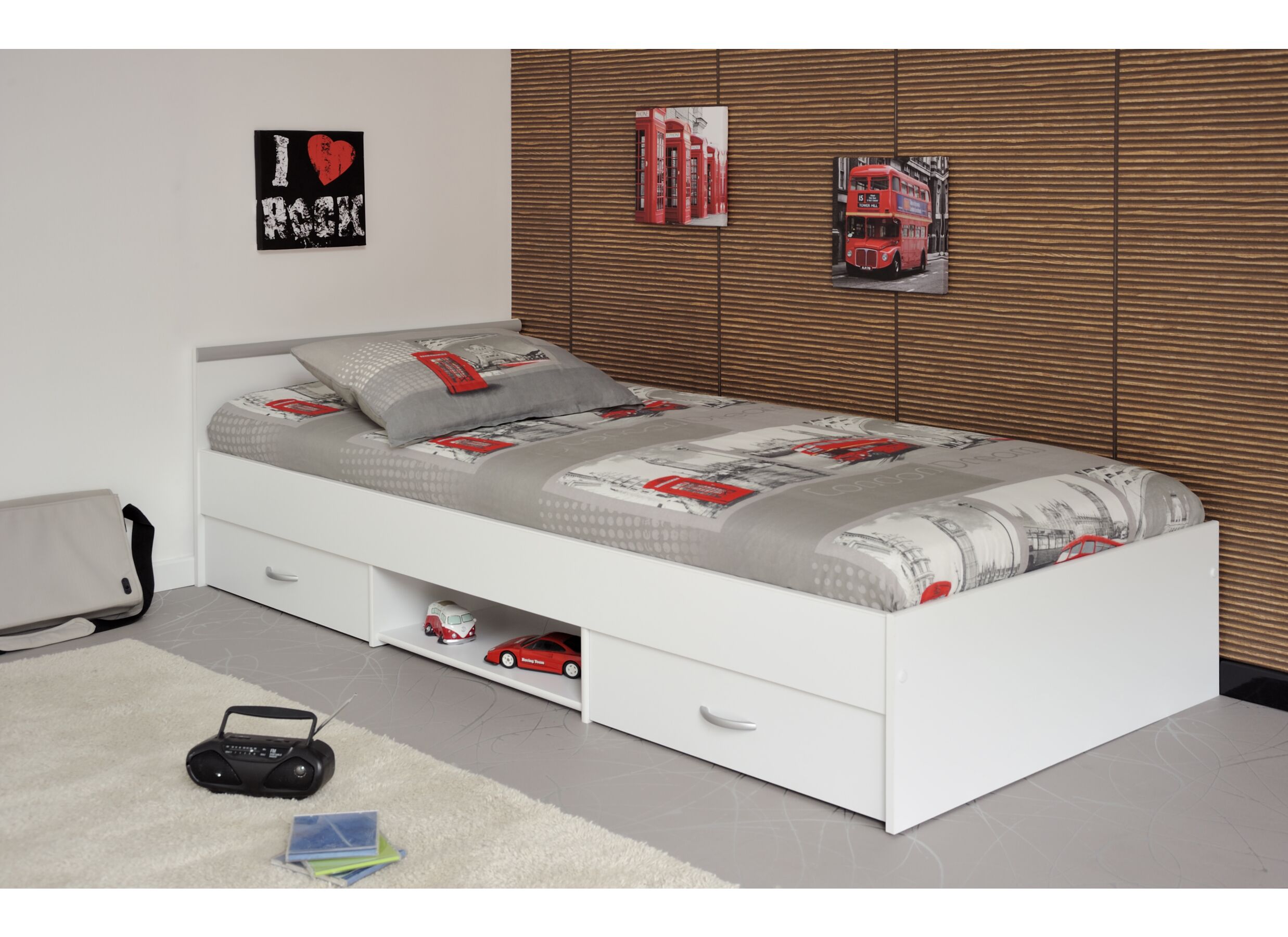 Bed Nashville 90x200cm - decor - wit met opbergruimte