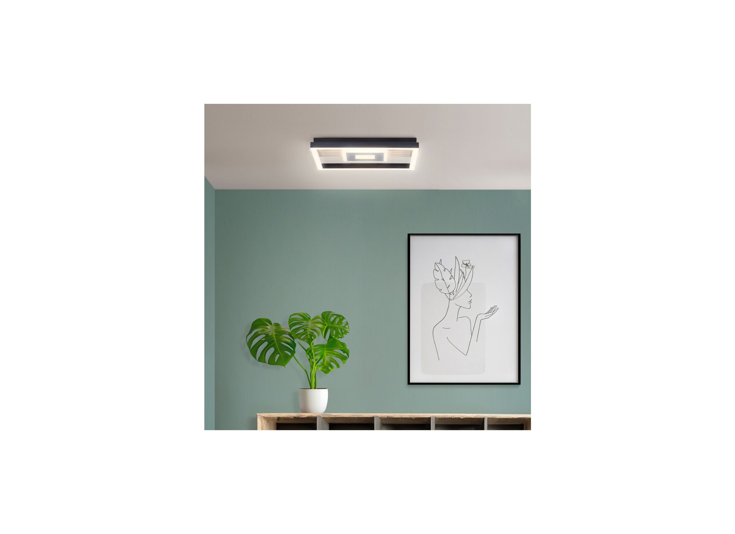 Sfeerfoto - Plafondlamp Baldo 29,5x27,5cm - metaal/hout/kunststof - zwart/naturel