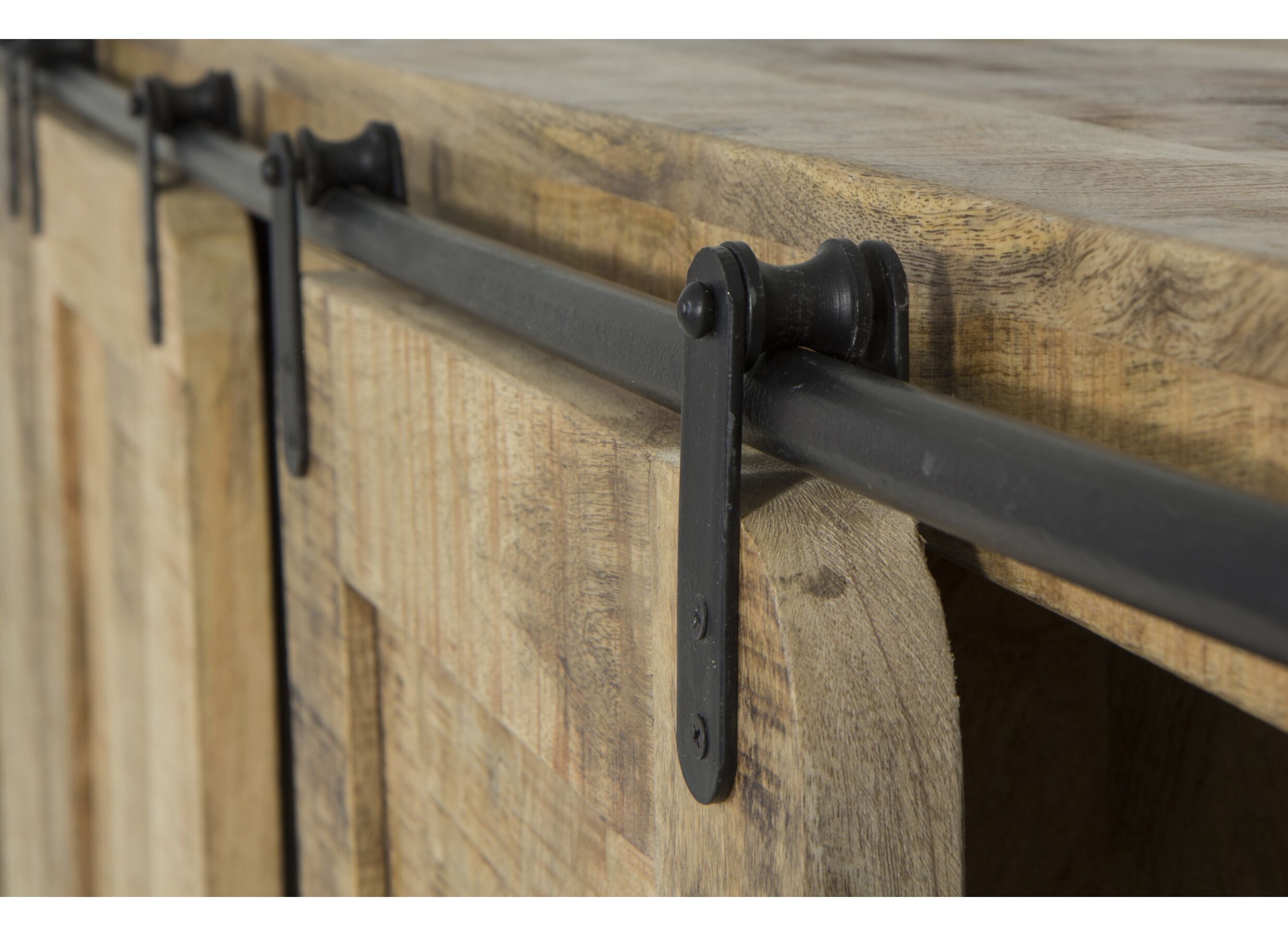 Buffet Woodstock 200x45cm - manguier massif & métal - naturel/noir
