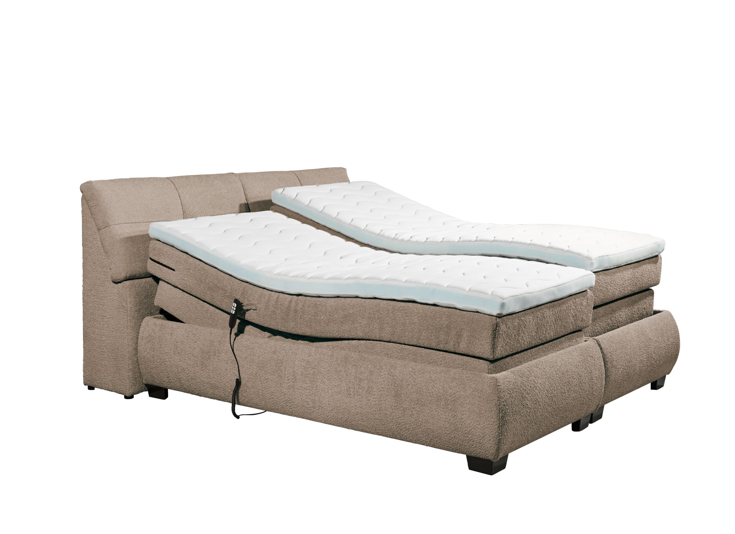 Overzichtsfoto - Boxspring Reynosa 180x200cm - stof - taupe met opbergruimte & elektrisch