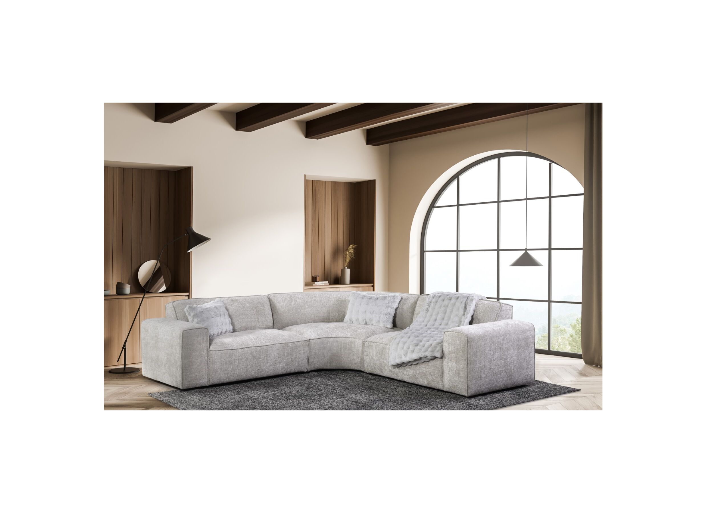 Foto ambiance - Canapé d'angle Santiago 295x295cm - tissu - grège