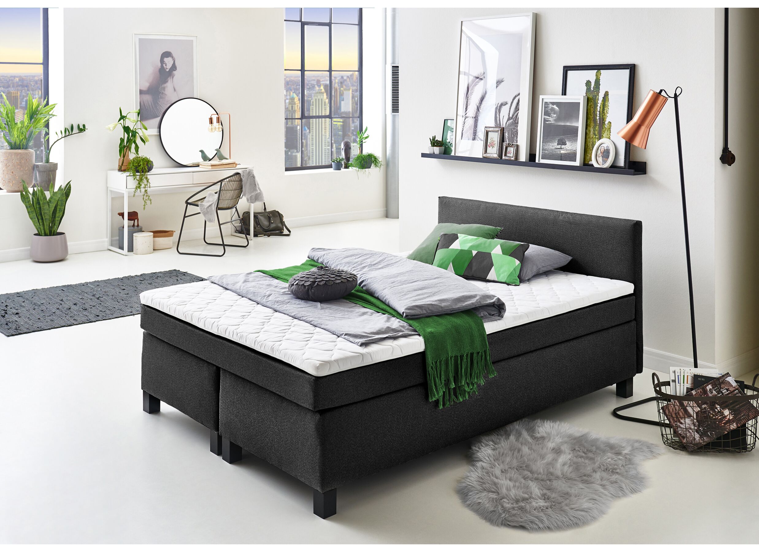 Foto ambiance - Boxspring BX1480 100x200cm tissu anthracite