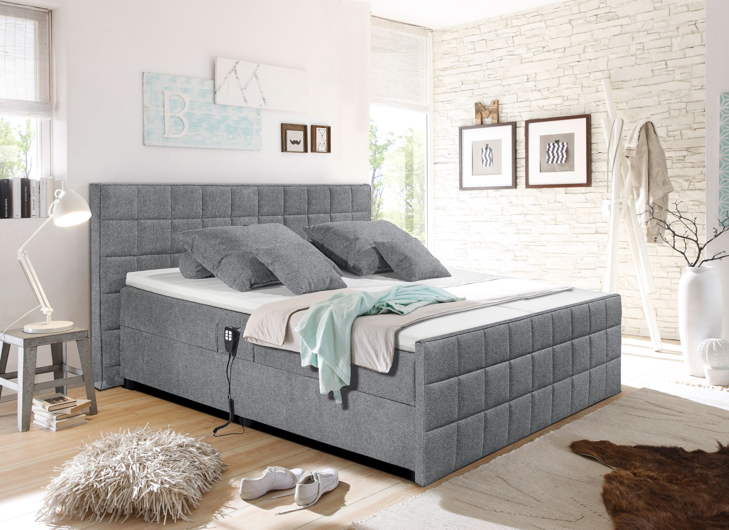 Sfeerfoto - Bedbox Gabun 180x200cm - stof - grijs elektrisch