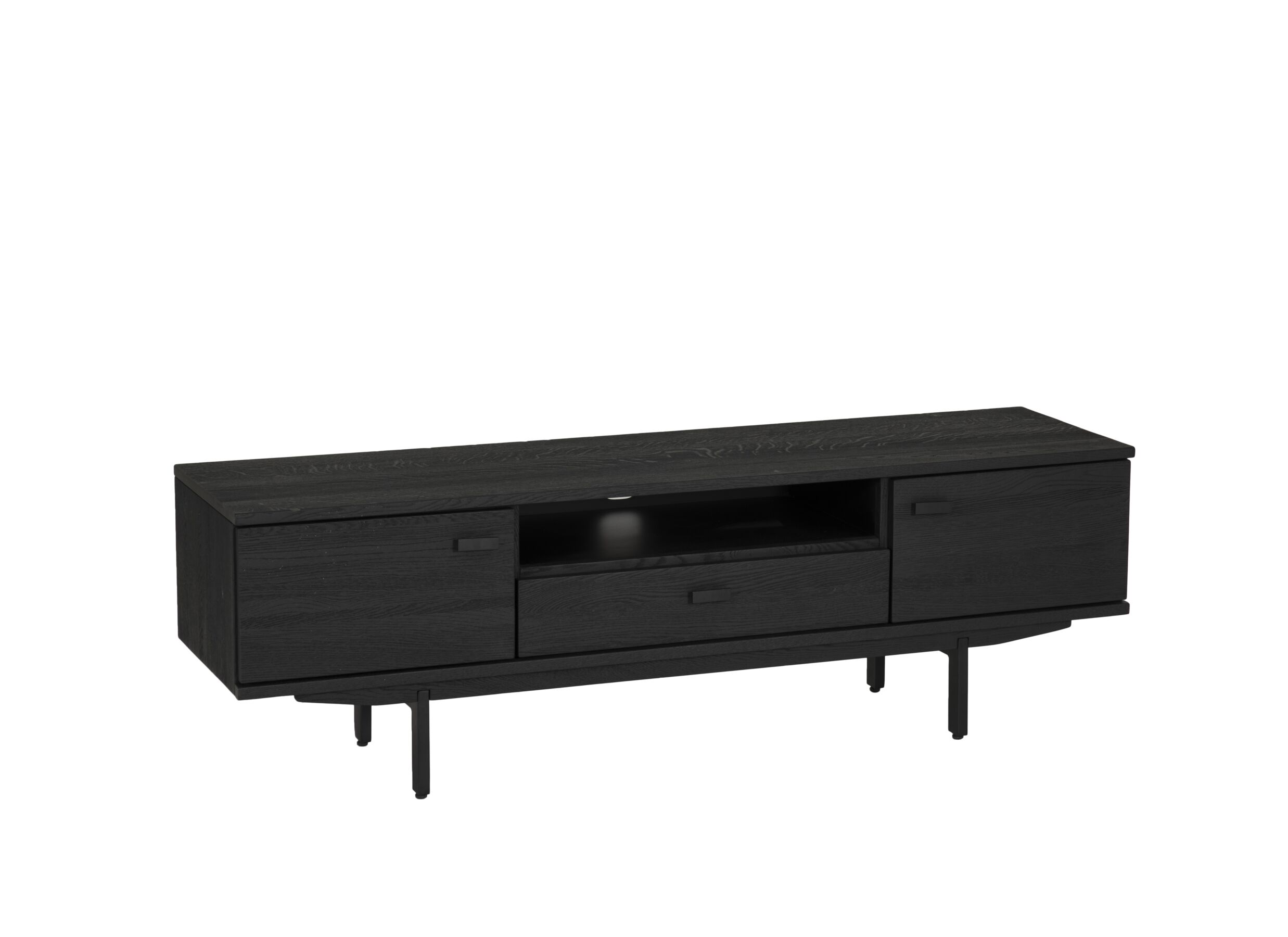 Meuble TV moderne Mauri bois massif noir 160cm - Meuble TV Mauri 160cm - chêne massif & décor - noir