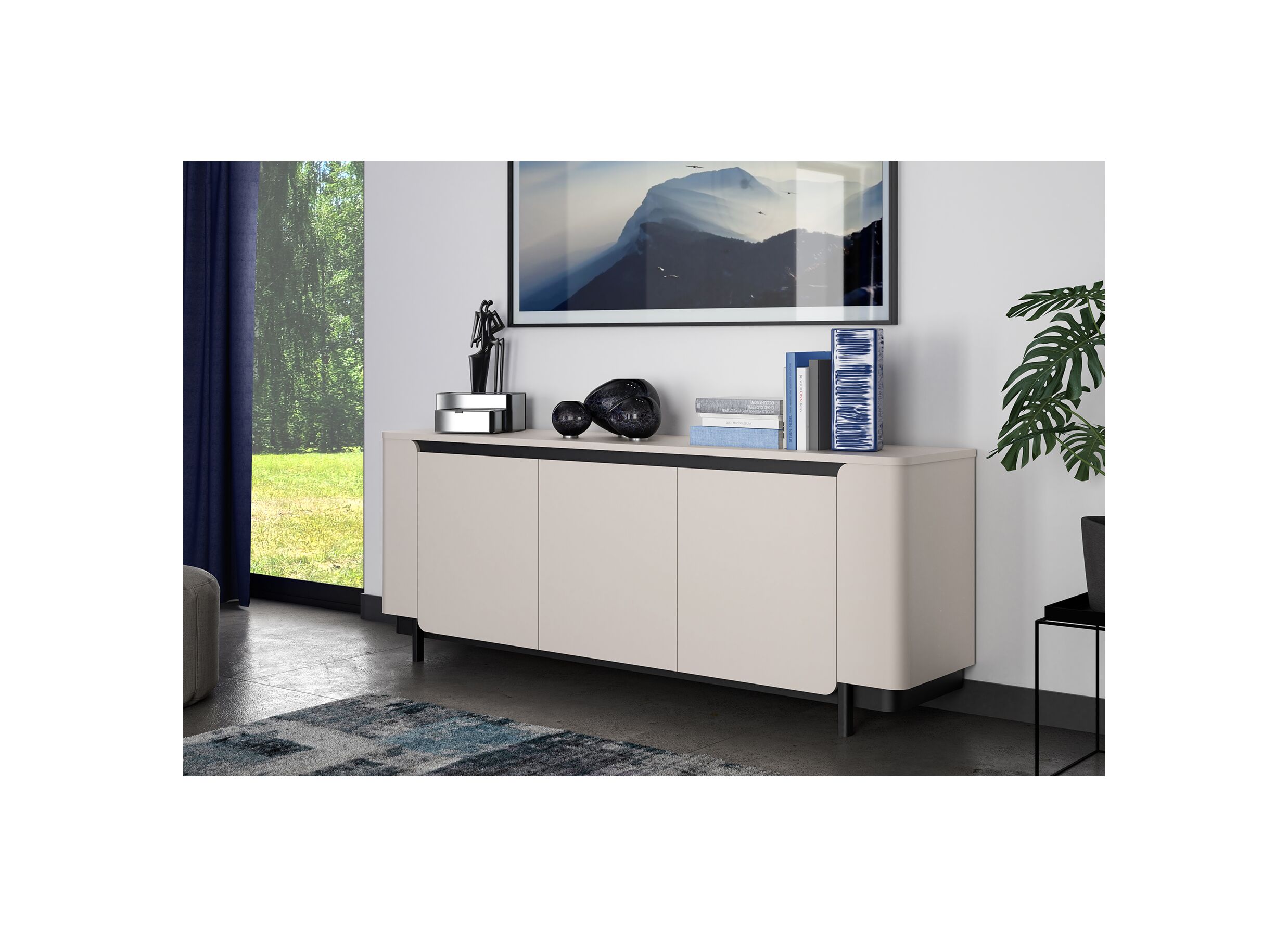Buffet Vodol 205cm - panneau décor - sable/noir