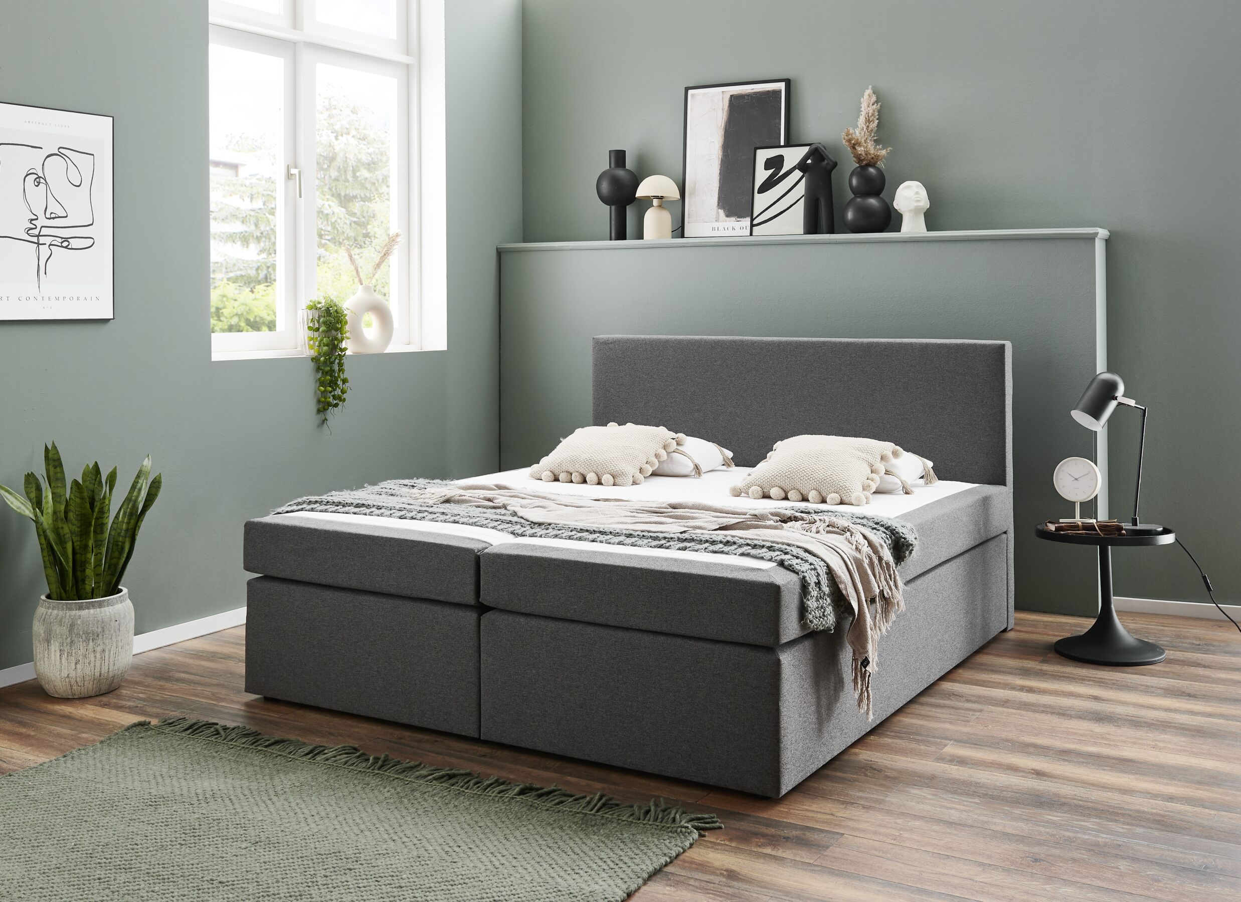 Sfeerfoto - Boxspring BX890 160x200cm - stof - middengrijs