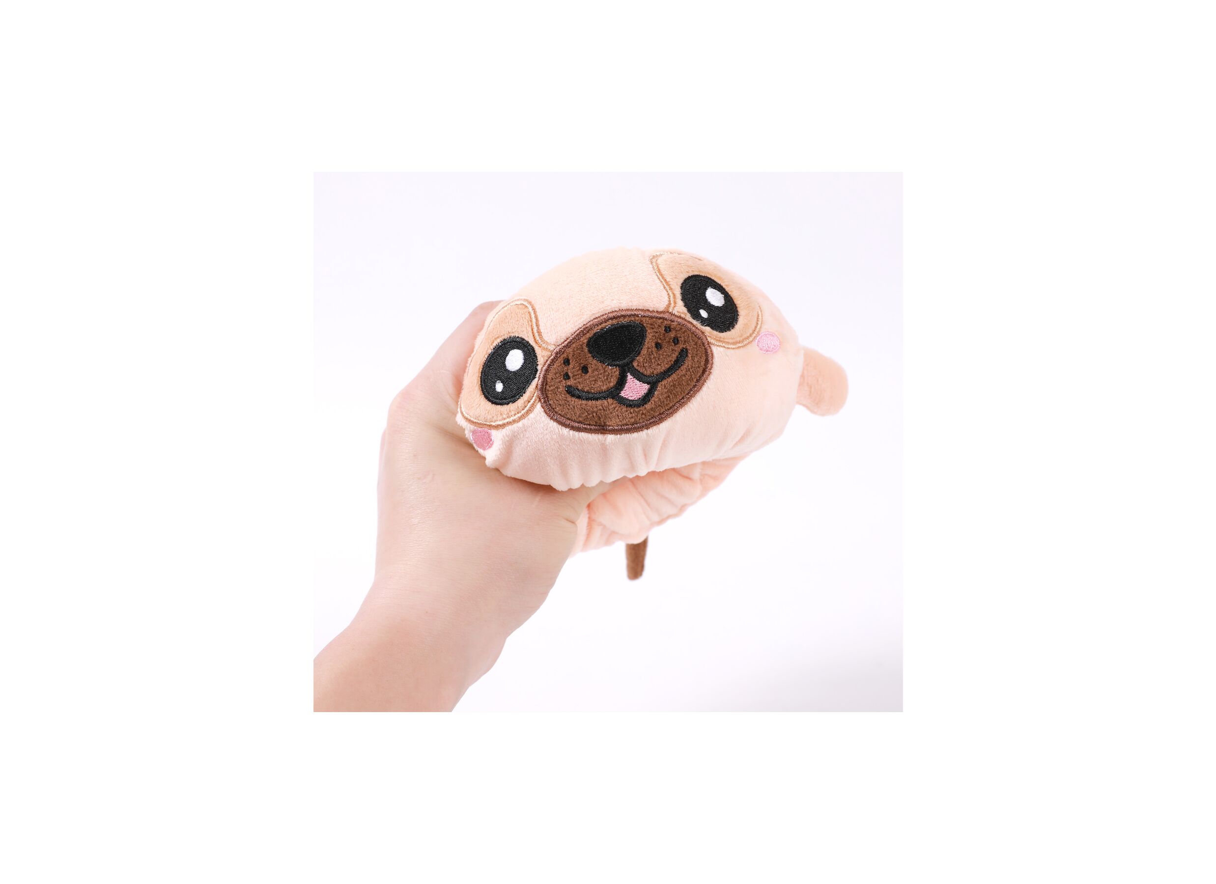 Overzichtsfoto - Kussen Squishy Pug Ø13cm - stof - beige