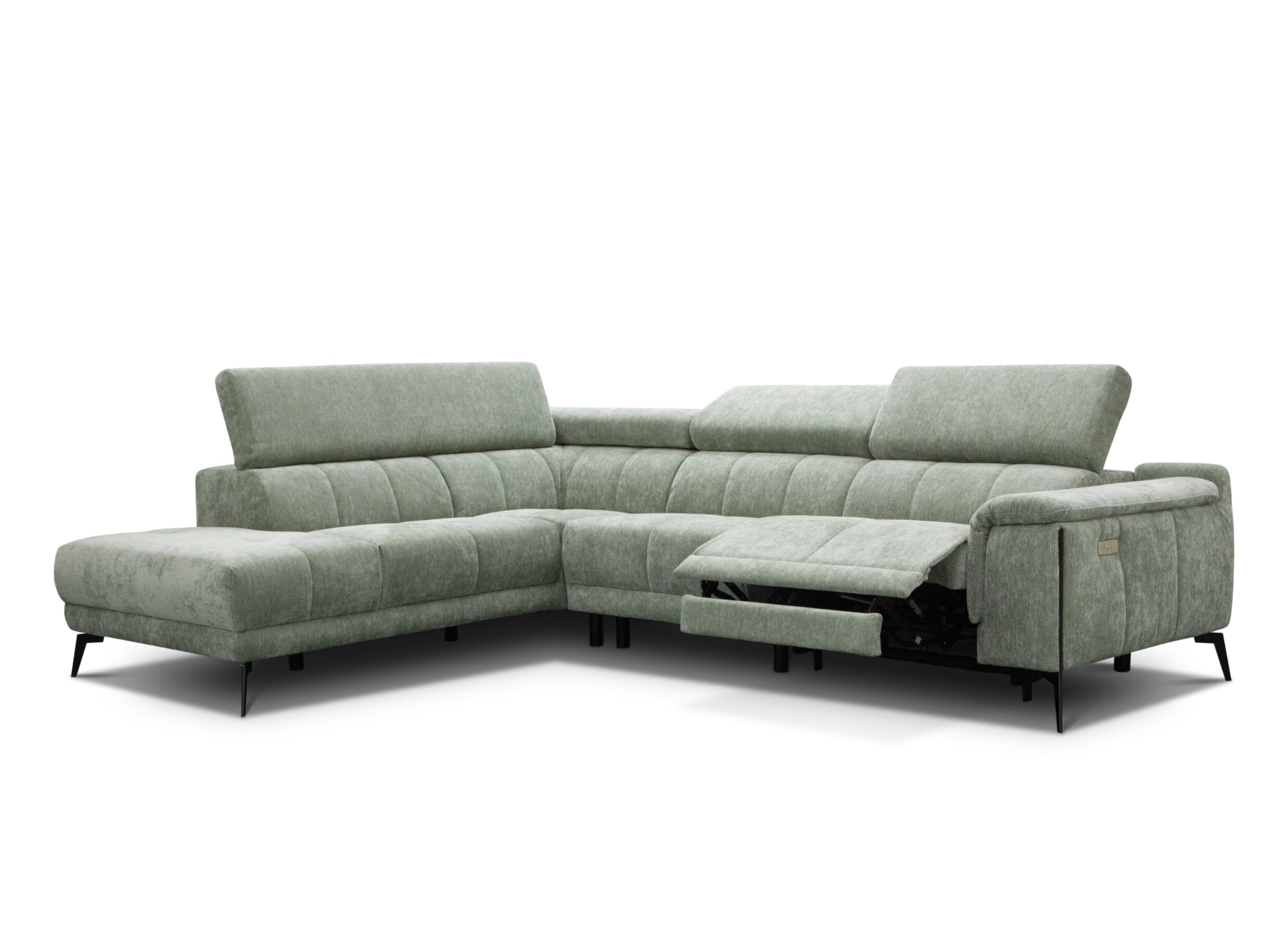 Hoeksalon Amira 228x291cm - stof - lichtgroen met relax - Canapé d'angle Amira 228x291cm - tissu - vert clair avec relax