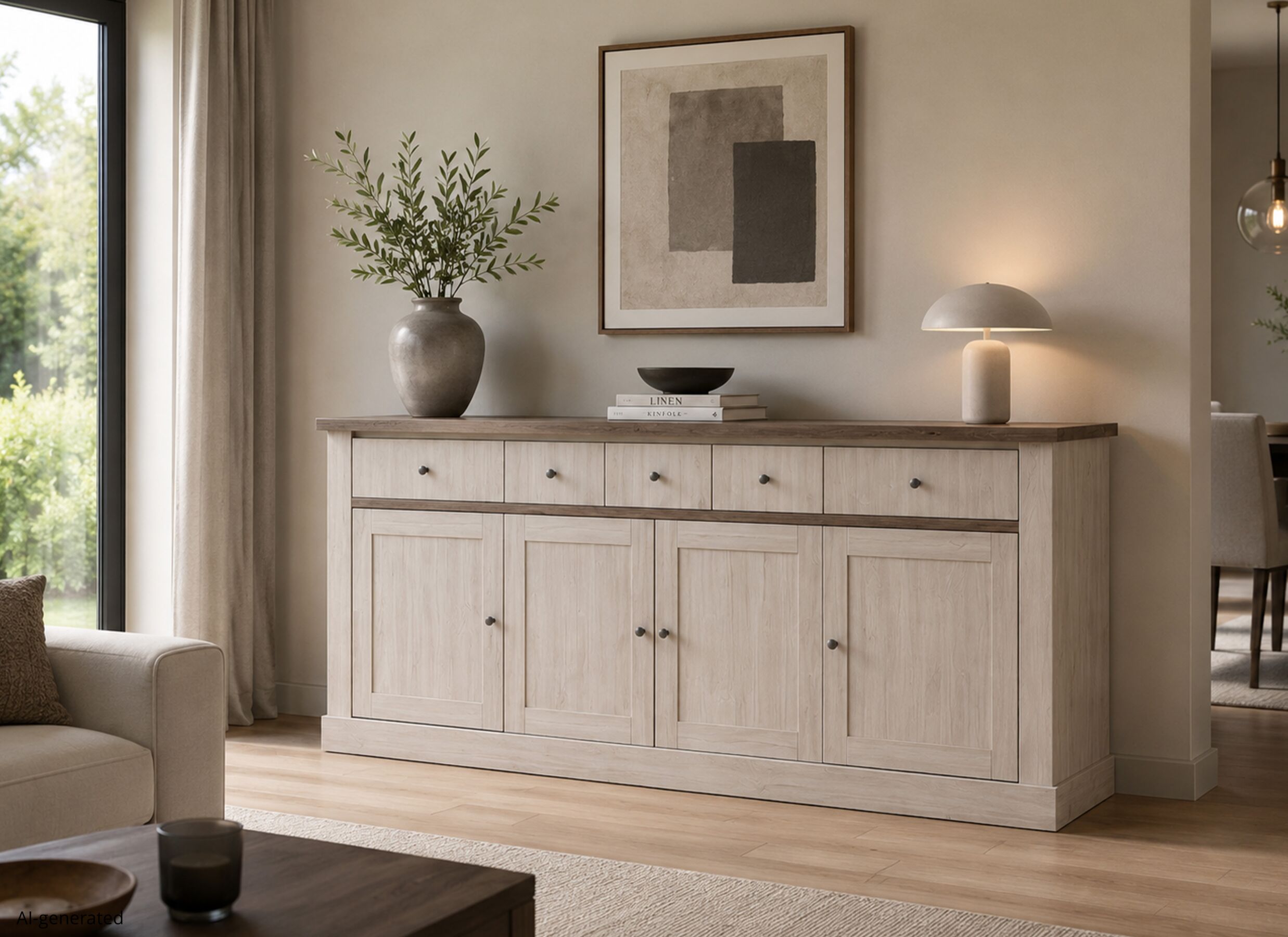 AI Generated - Buffet Eline 220cm - décor -white oak & autumn oak