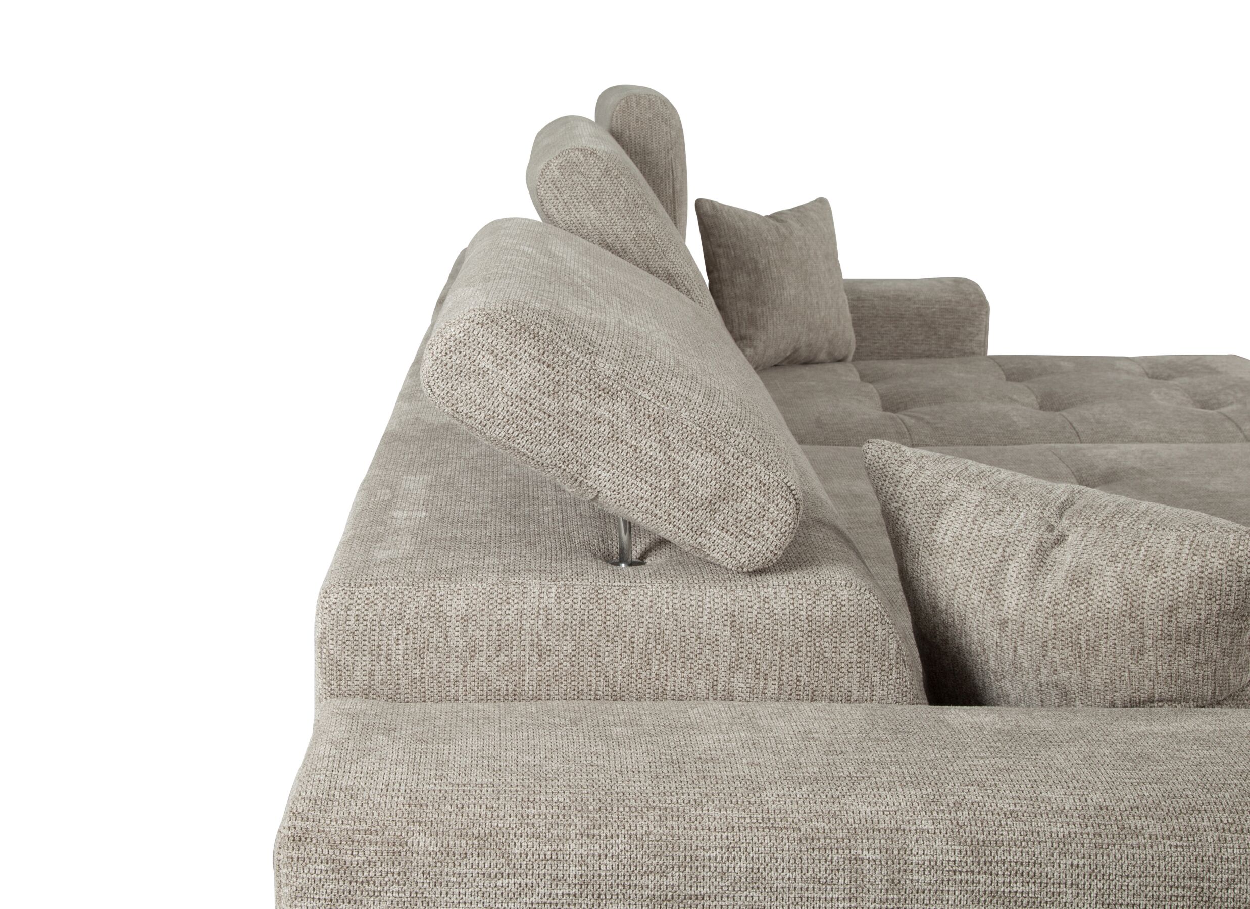 Detailfoto - Hoeksalon Dragor 296x179cm - stof - grijs met bedfunctie