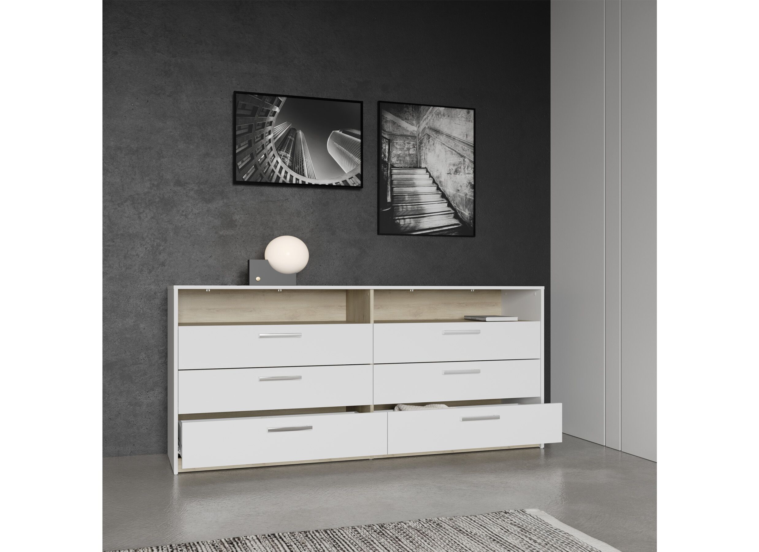 Sfeerfoto - Commode Watson 163x41x103cm - decor - wit/kronberg eik