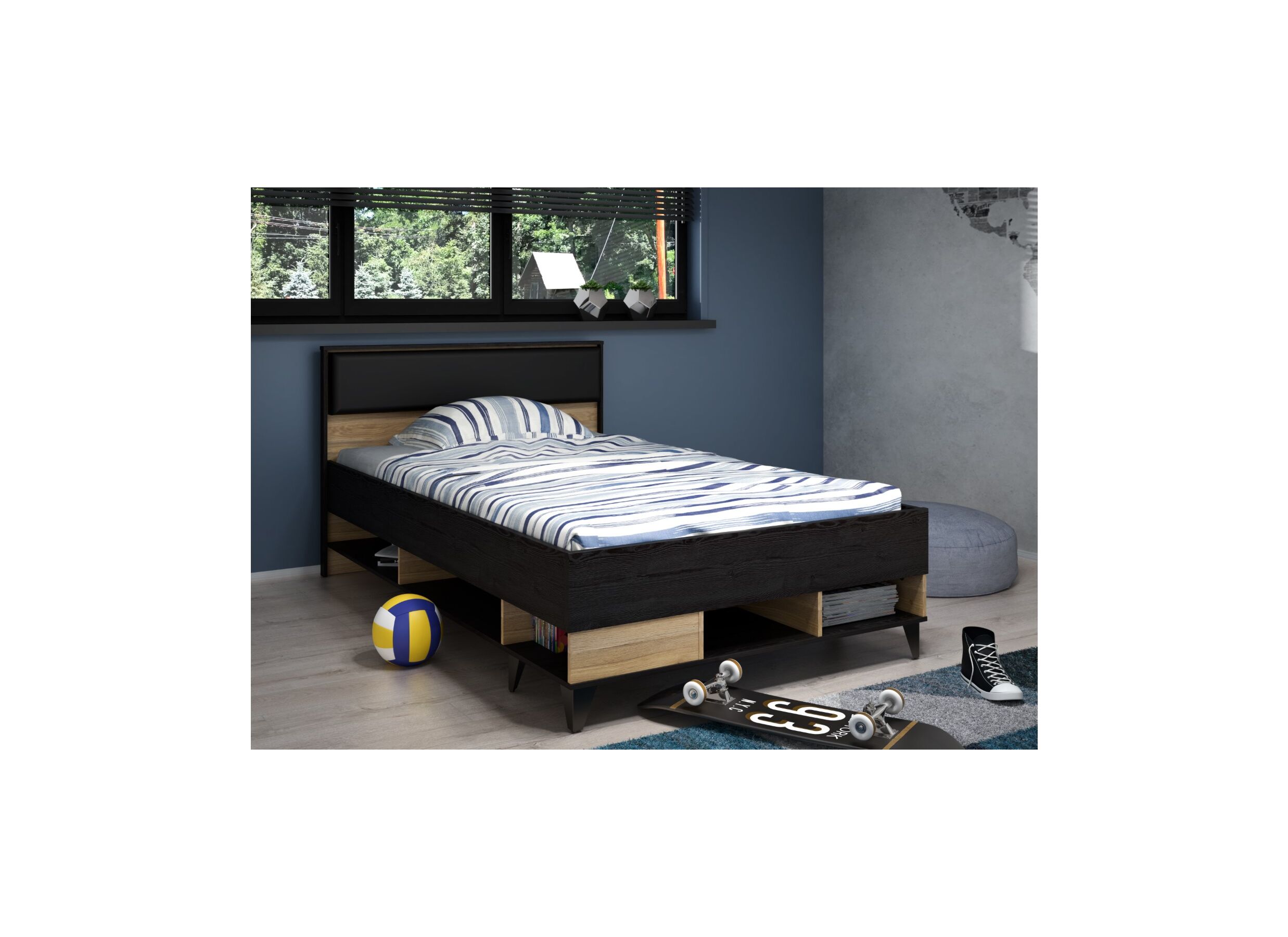 Bed Lya 120x200cm met opbergruimte - meubelplaat - cabezone oak/mauvella