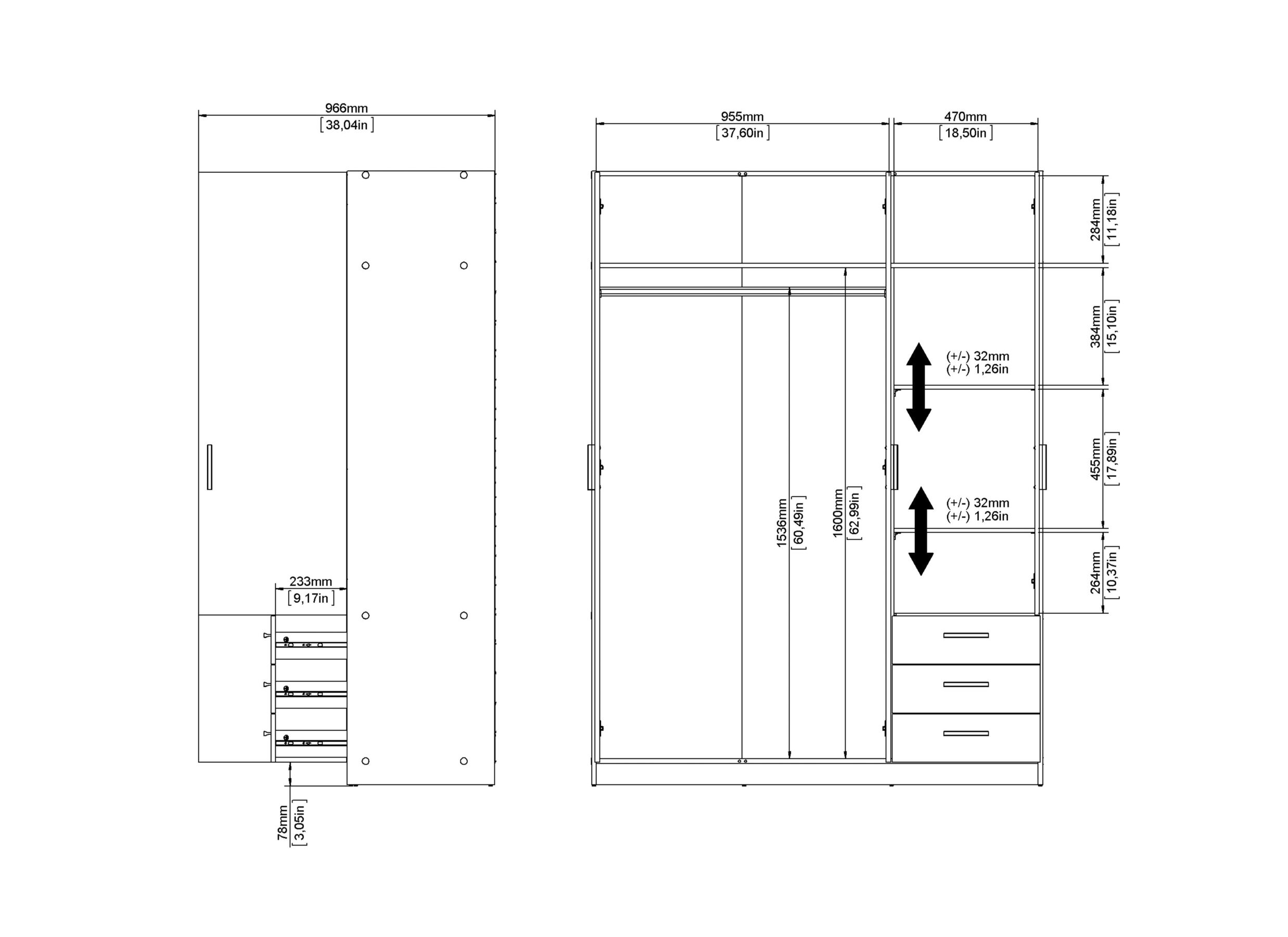 Dimensions - Garde-robe Sprint 147cm - décor - blanc