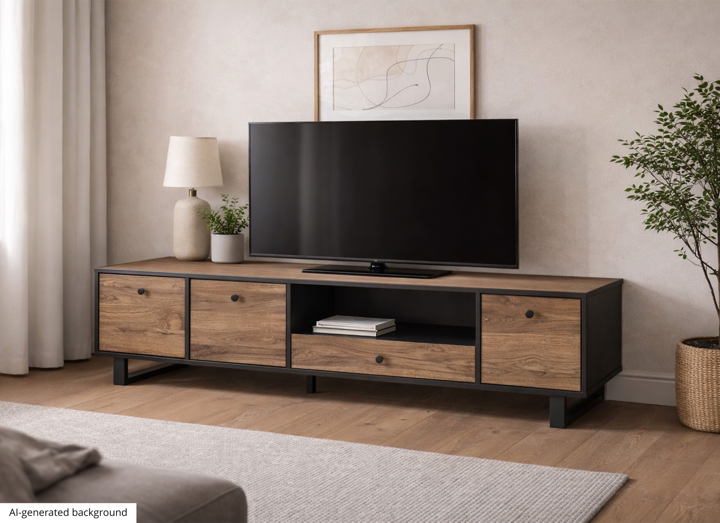 AI Generated - Tv-meubel Sewill 181cm - decor - eik & zwart