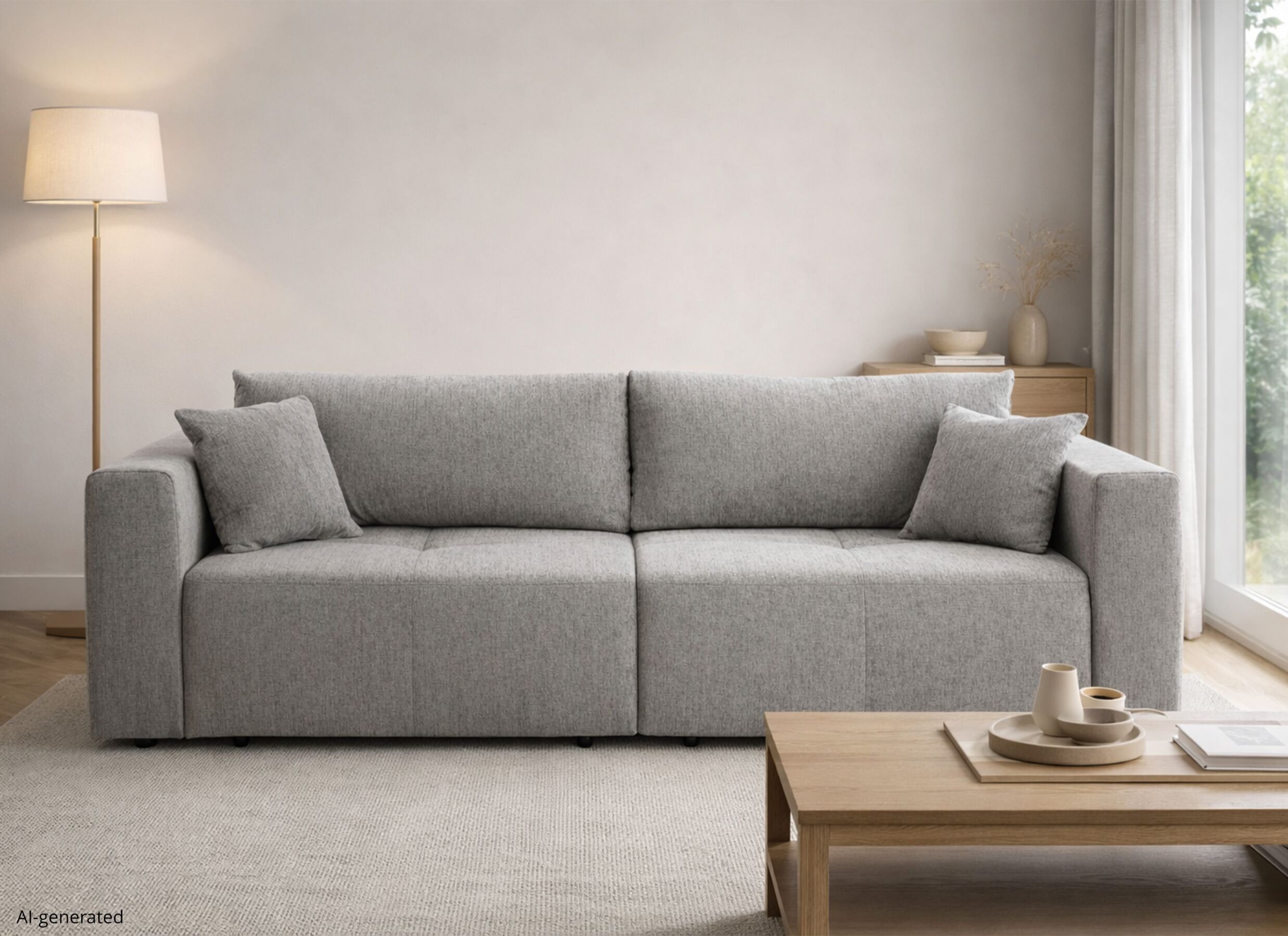 AI Generated - Canapé Relax Bigsofa 4 places - tissu - chenille gris clair