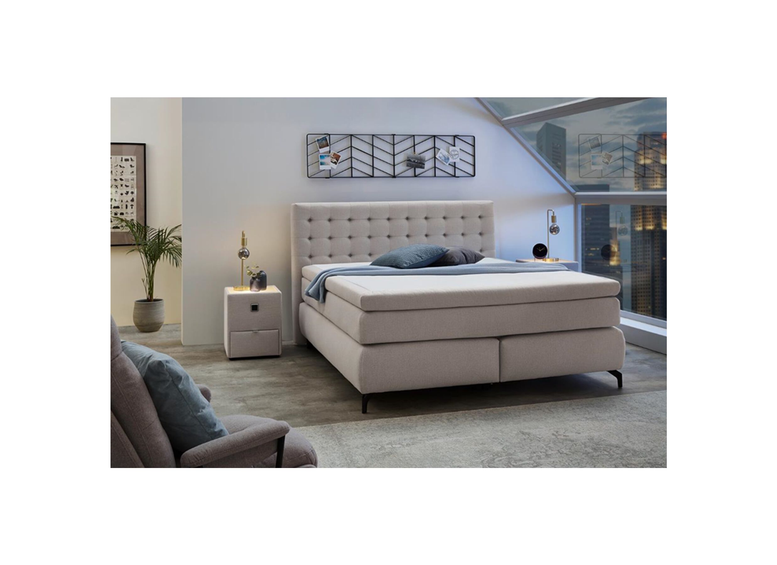 Boxspring Jessica 180x200cm tissu gris clair - Boxspring Jessica 180x200cm tissu gris clair