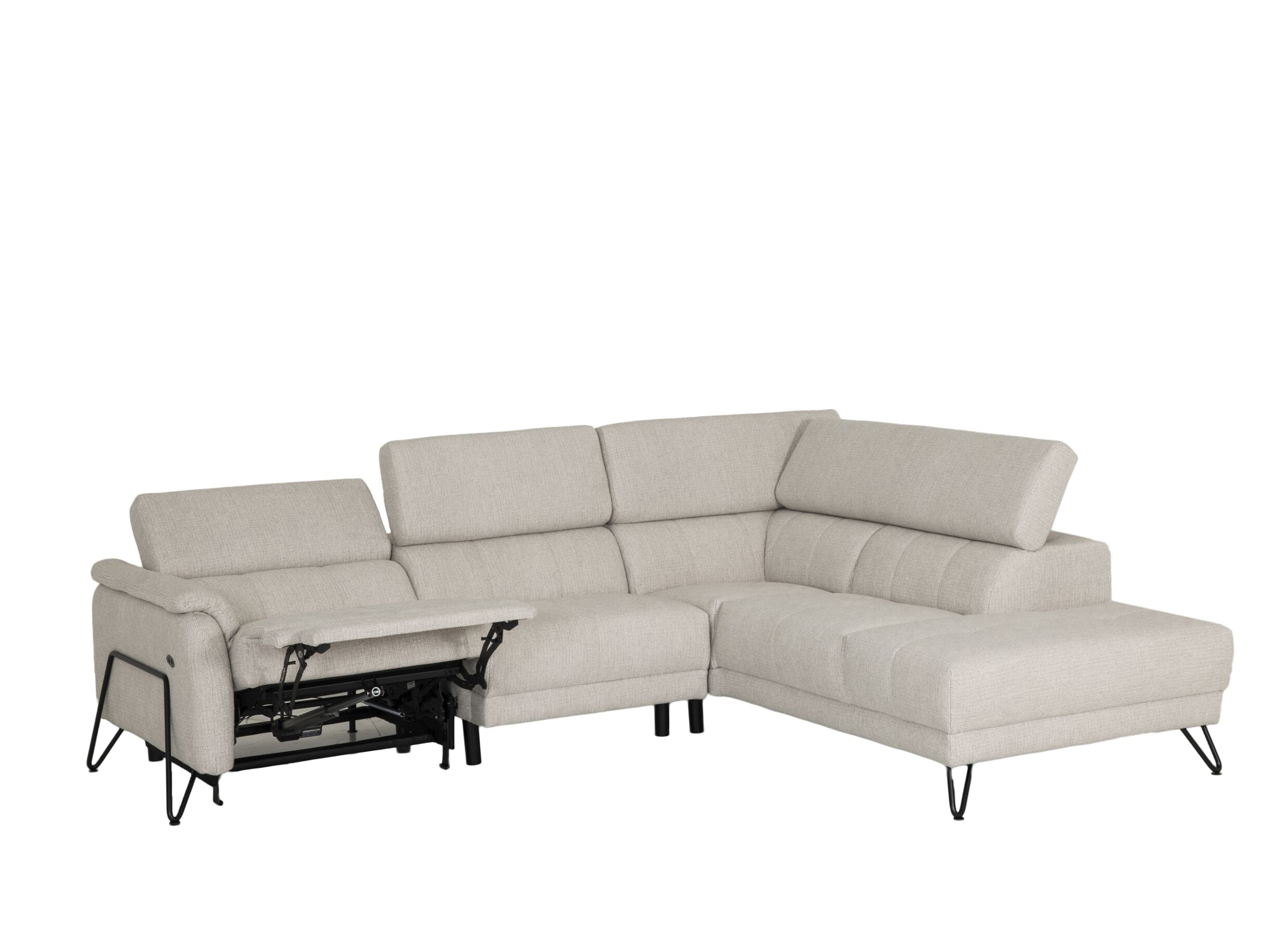 Aperçu - Canapé d'angle Oltens 281x228cm - tissu - beige avec relax