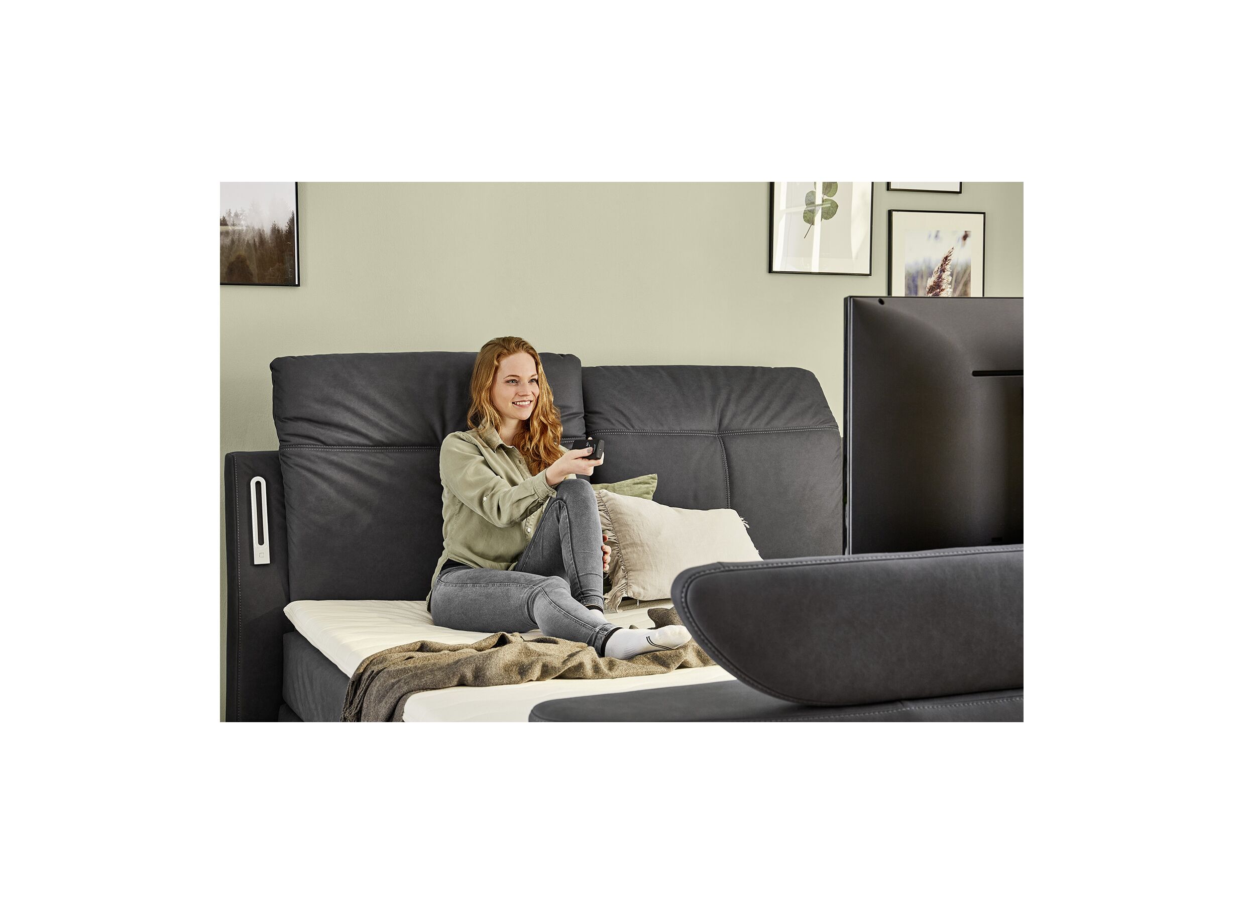Boxspring Moviestar Normal 180x200cm - stof - donkergrijs met tv-lift