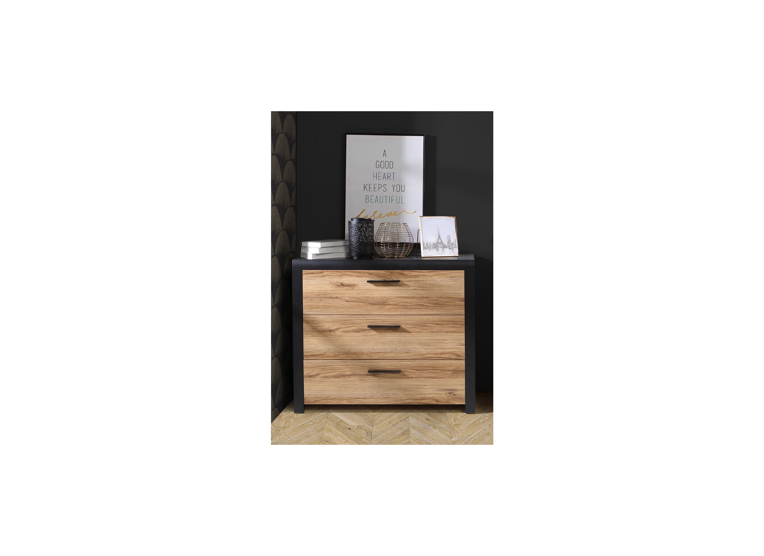 Foto ambiance - Commode Dalate 101x41x88,2cm - décor - chêne châtaignier/noir mat