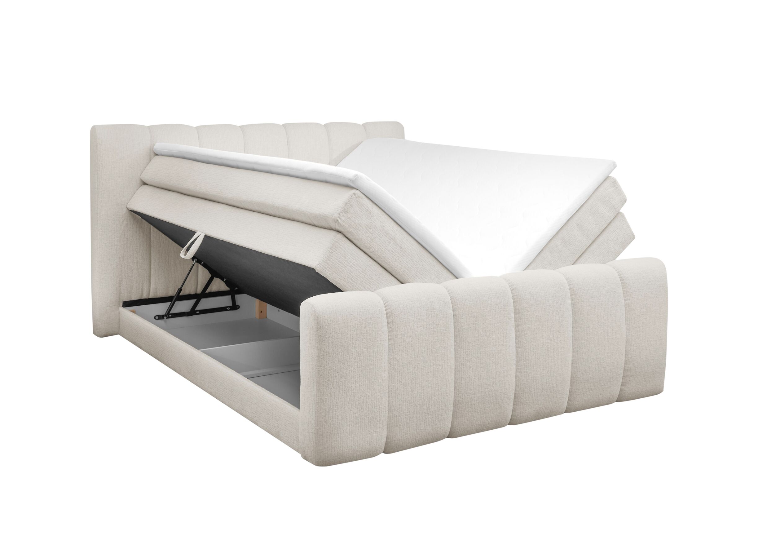 Disposition - Boxspring Chuck 180x200cm - tissu - ivoire avec rangement