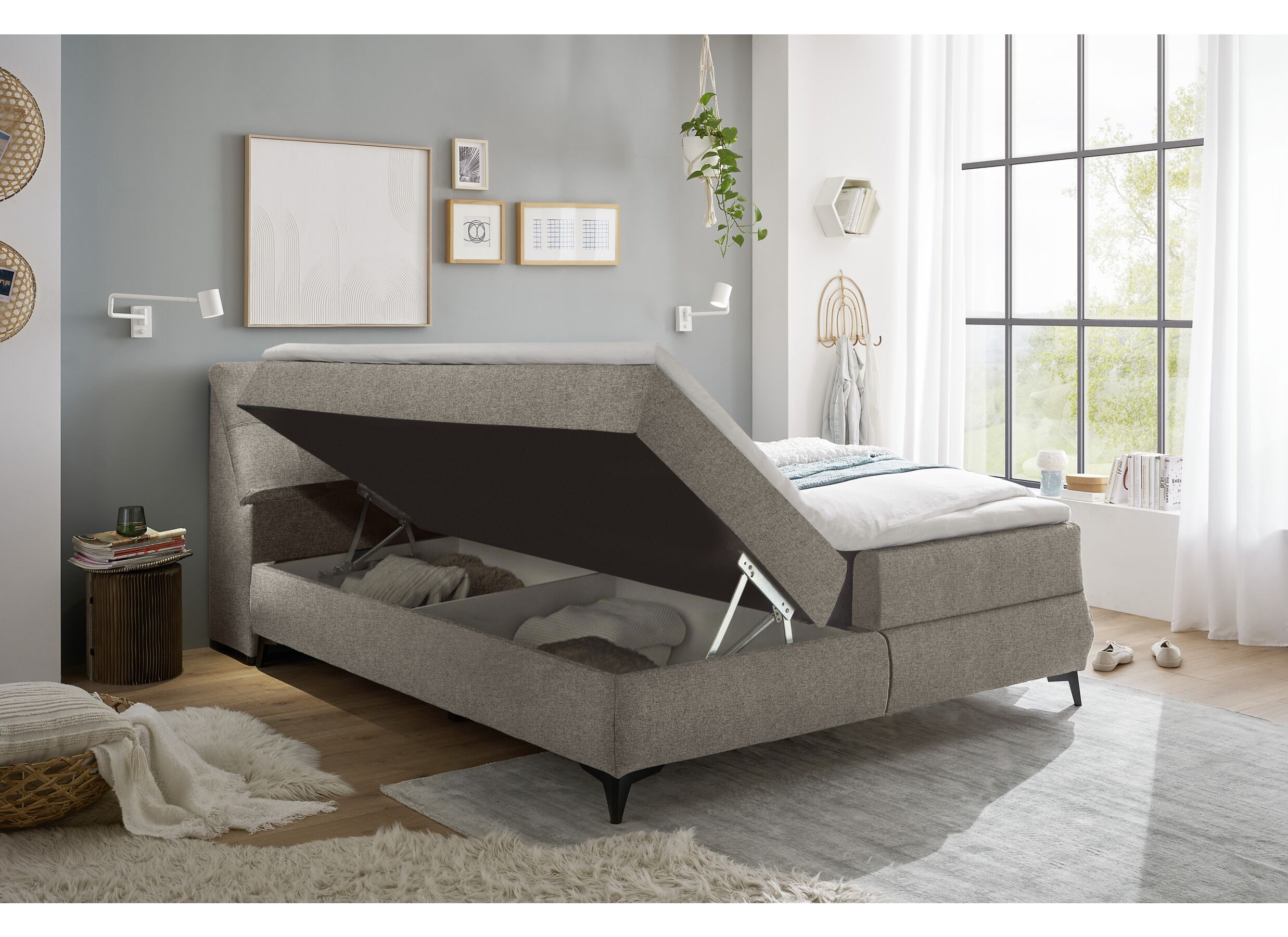 Bedbox Atlantis 160x200cm met opbergruimte stof zand