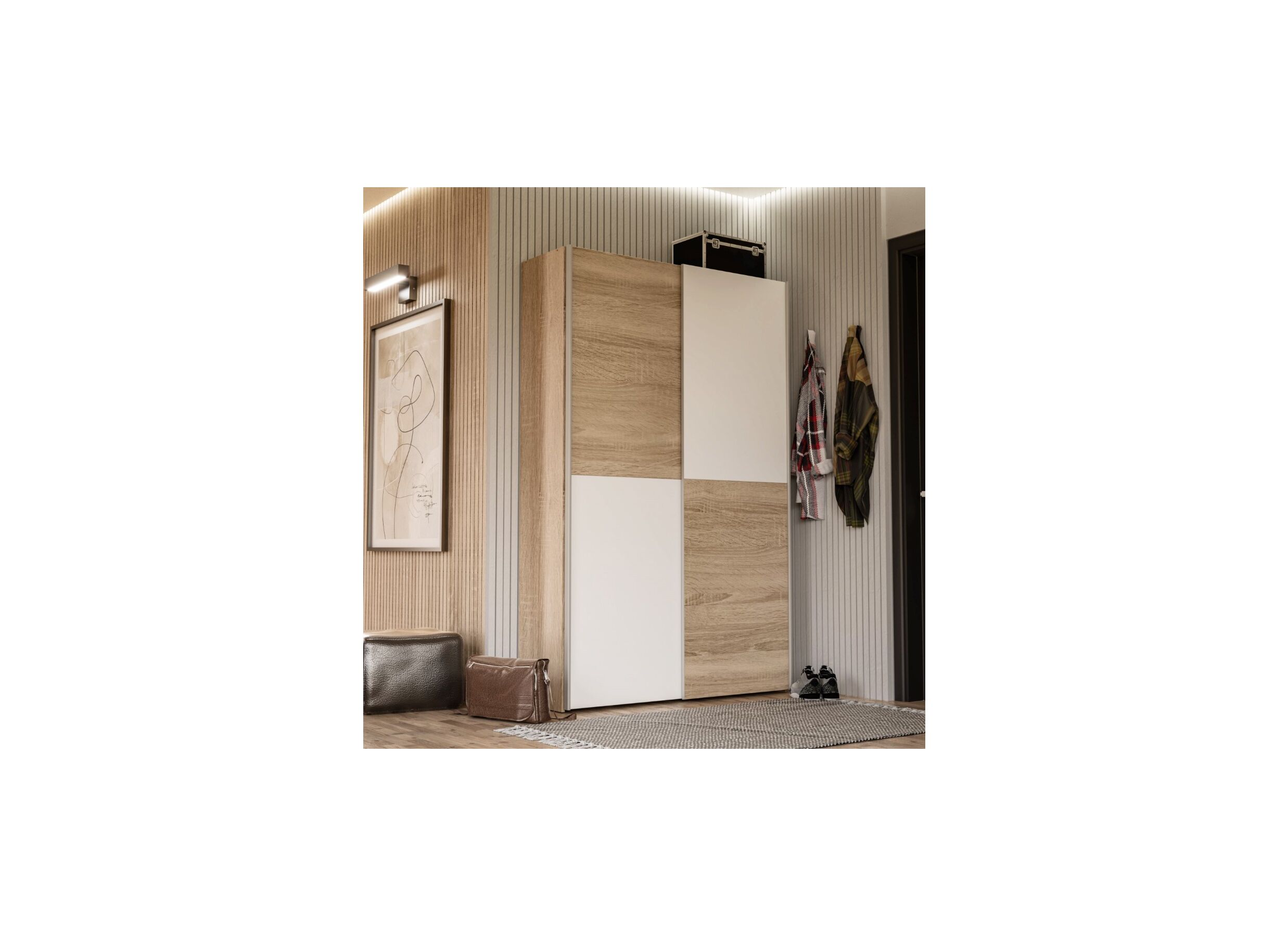 Armoire à portes coulissantes Ozzula 120cm - décor - chêne sonoma/blanc