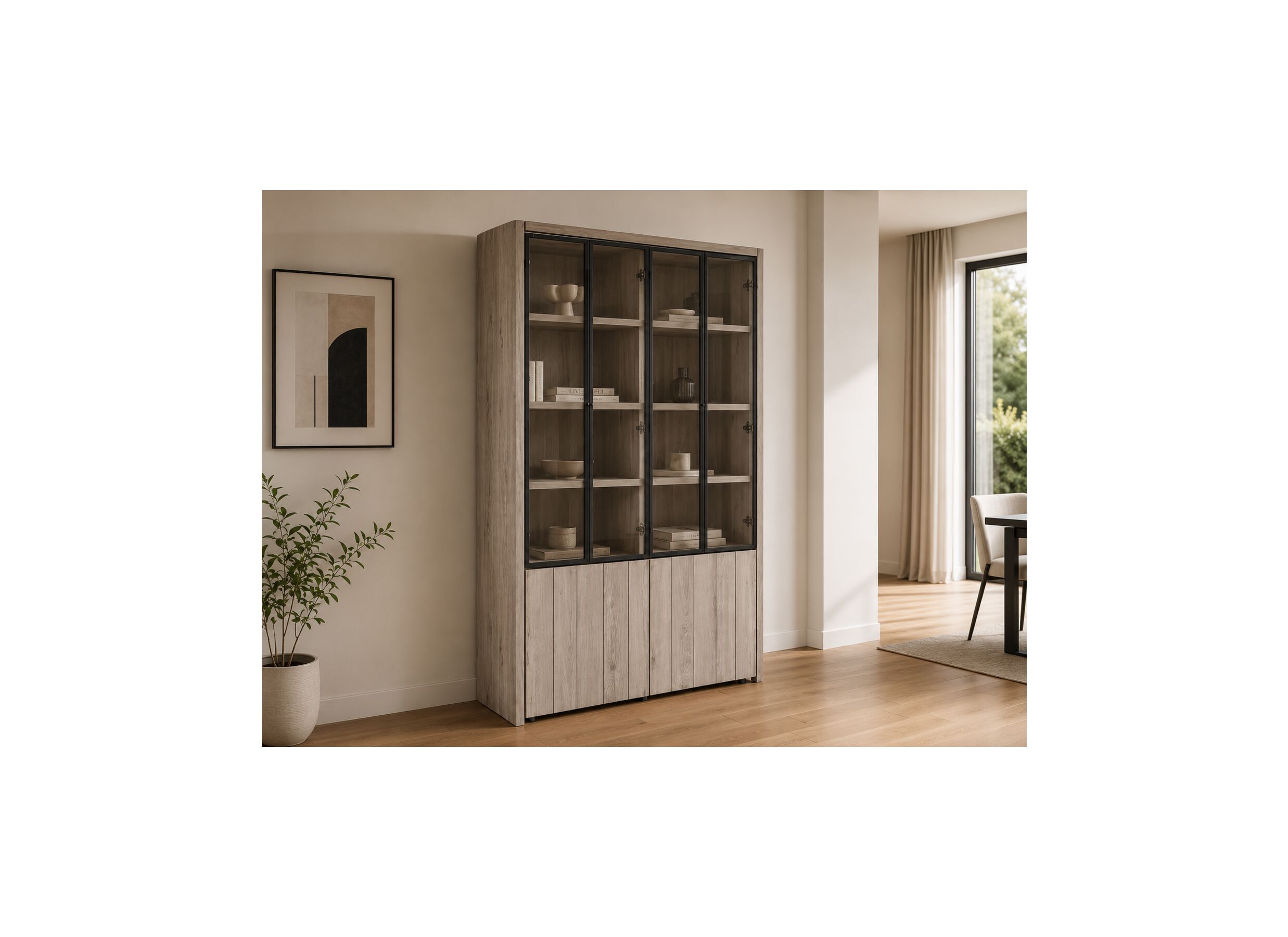 AI Generated - Vitrine Lucca 140cm - décor - chêne millenium & gris clair