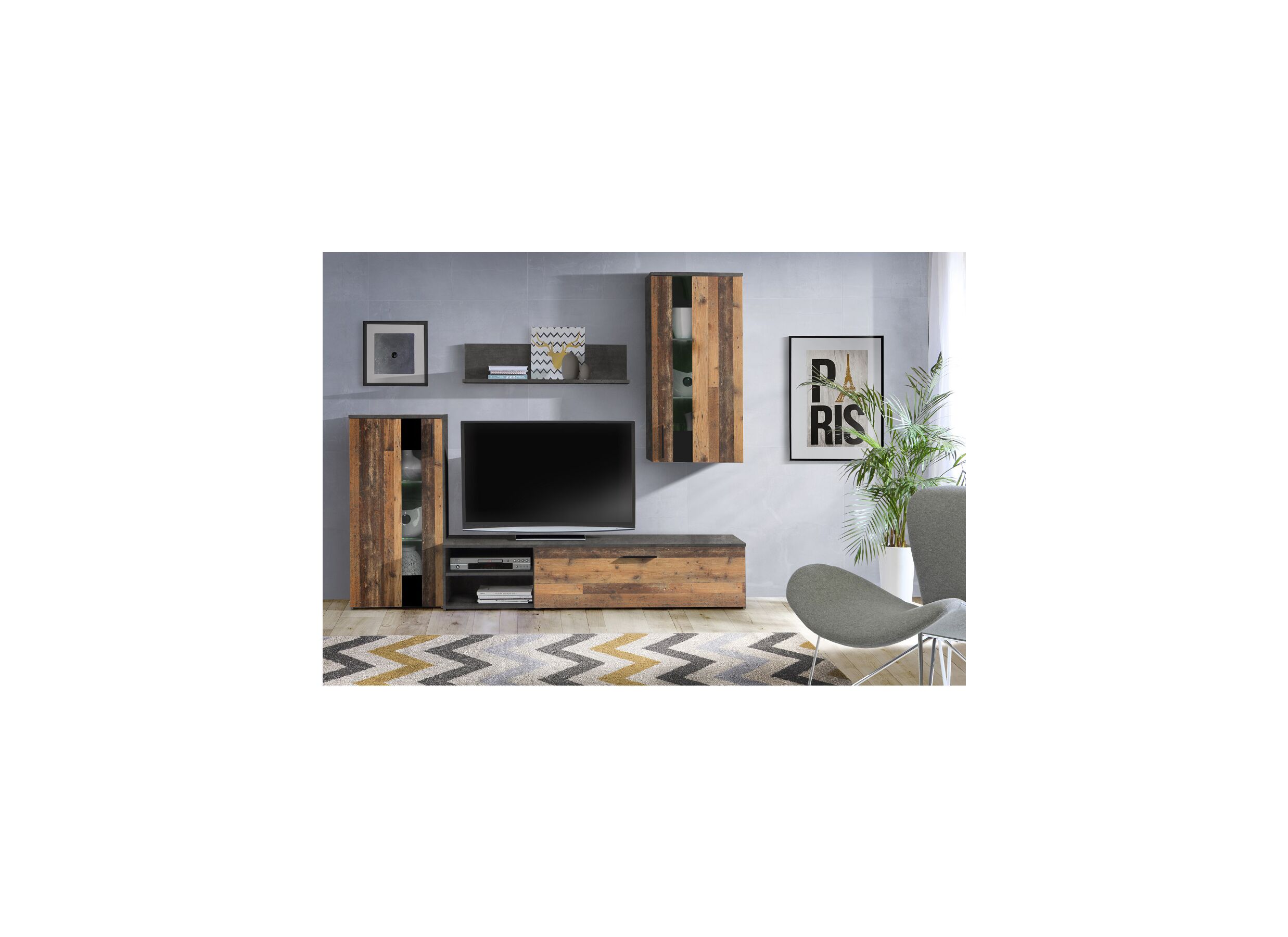 Tv-wandmeubel Arantus 213cm - meubelplaat - old wood/beton