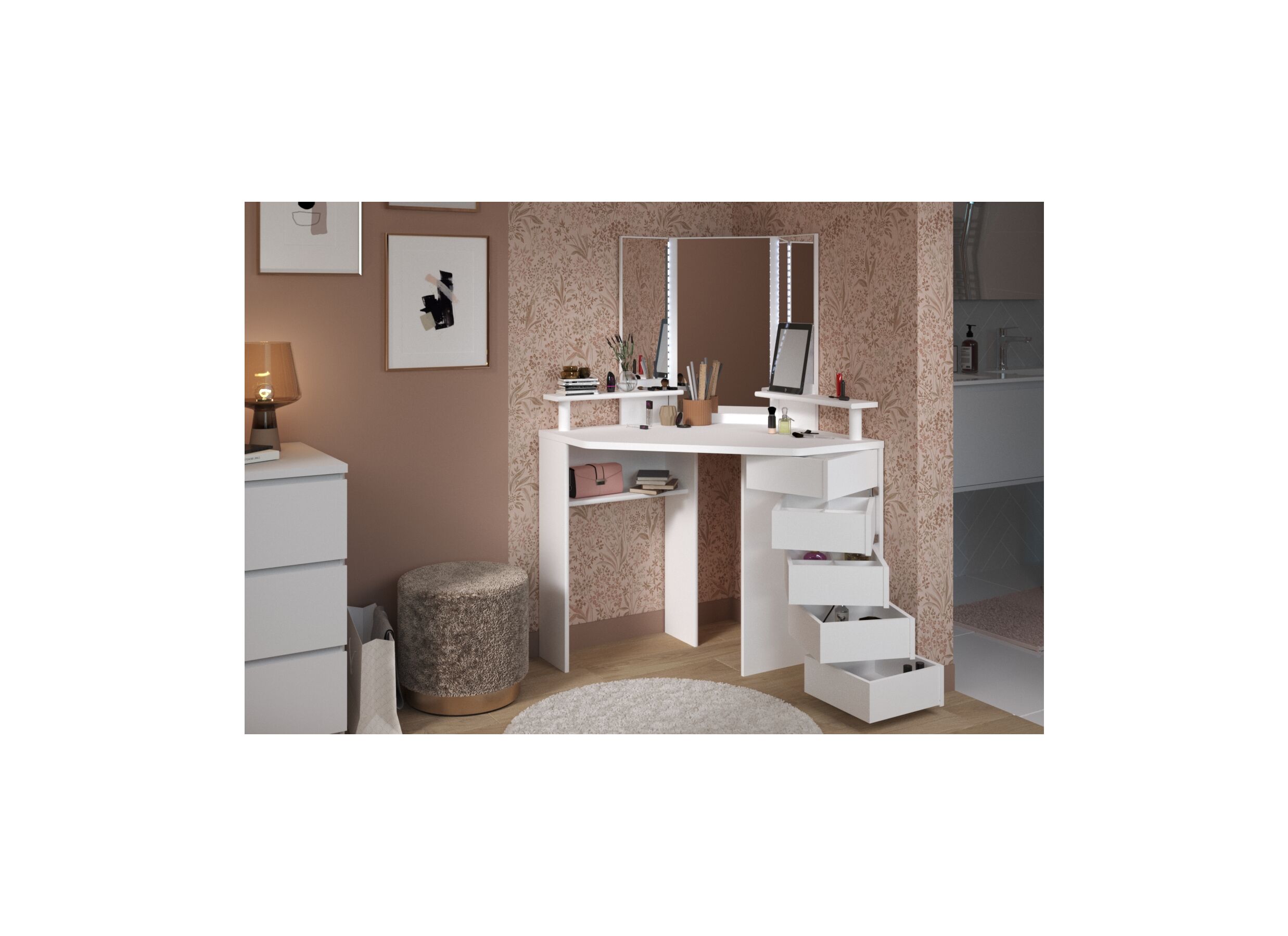 Foto ambiance - Coiffeuse Volage avec miroir 114x114x142cm