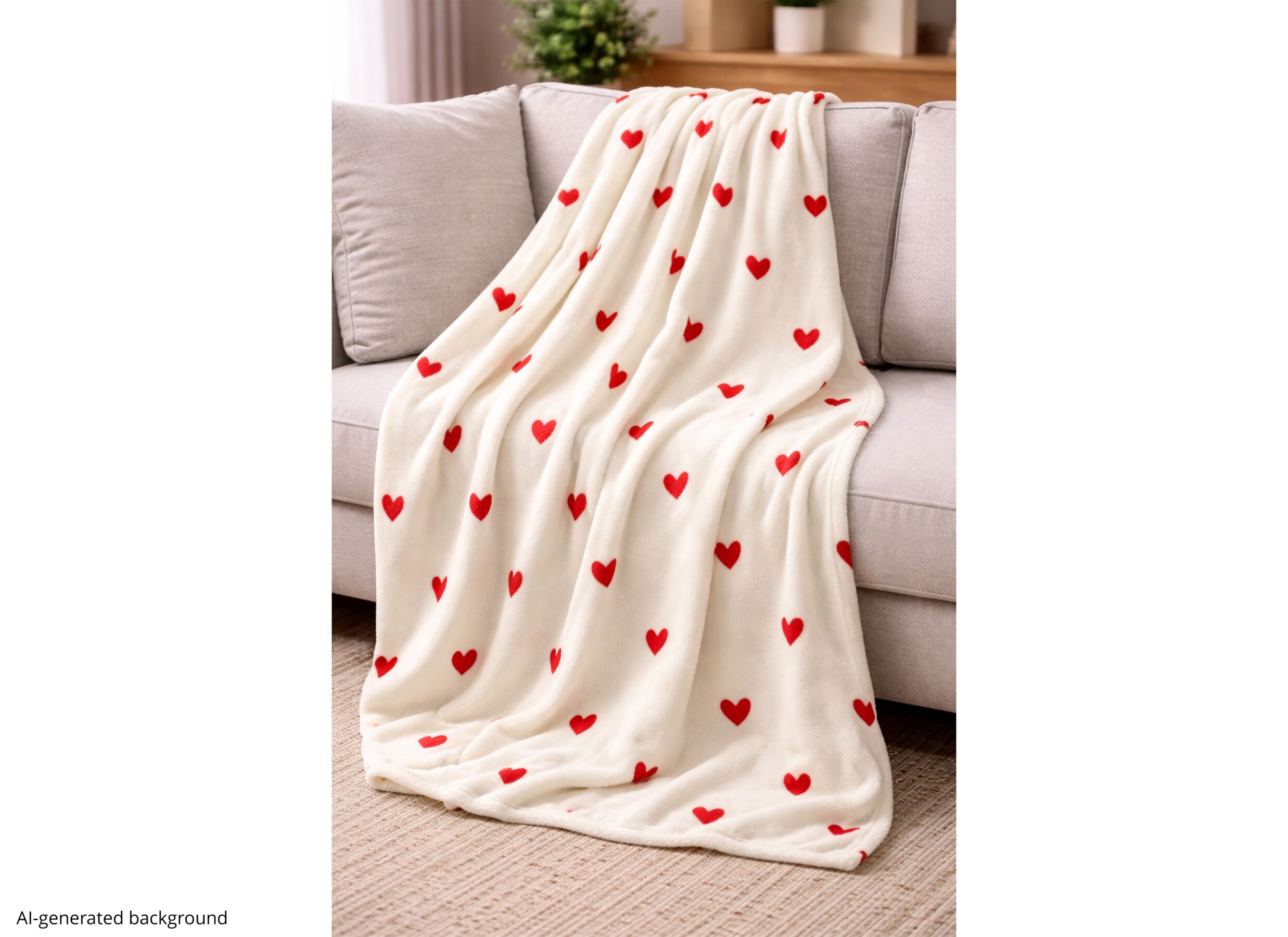 AI Generated - Plaid Coeur 140x180cm - polyester - snow white