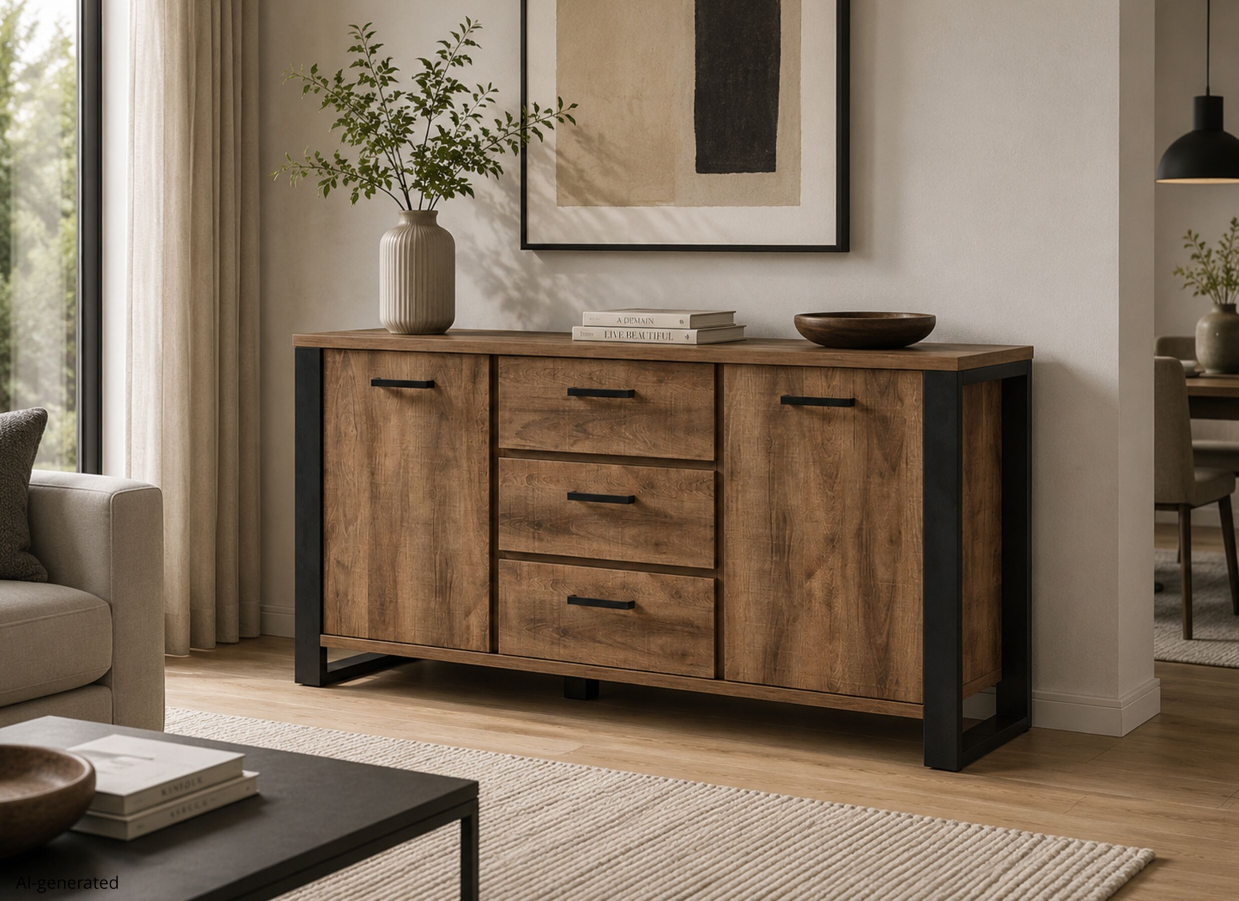 AI Generated - Dressoir 177cm - decor - bruin & zwart
