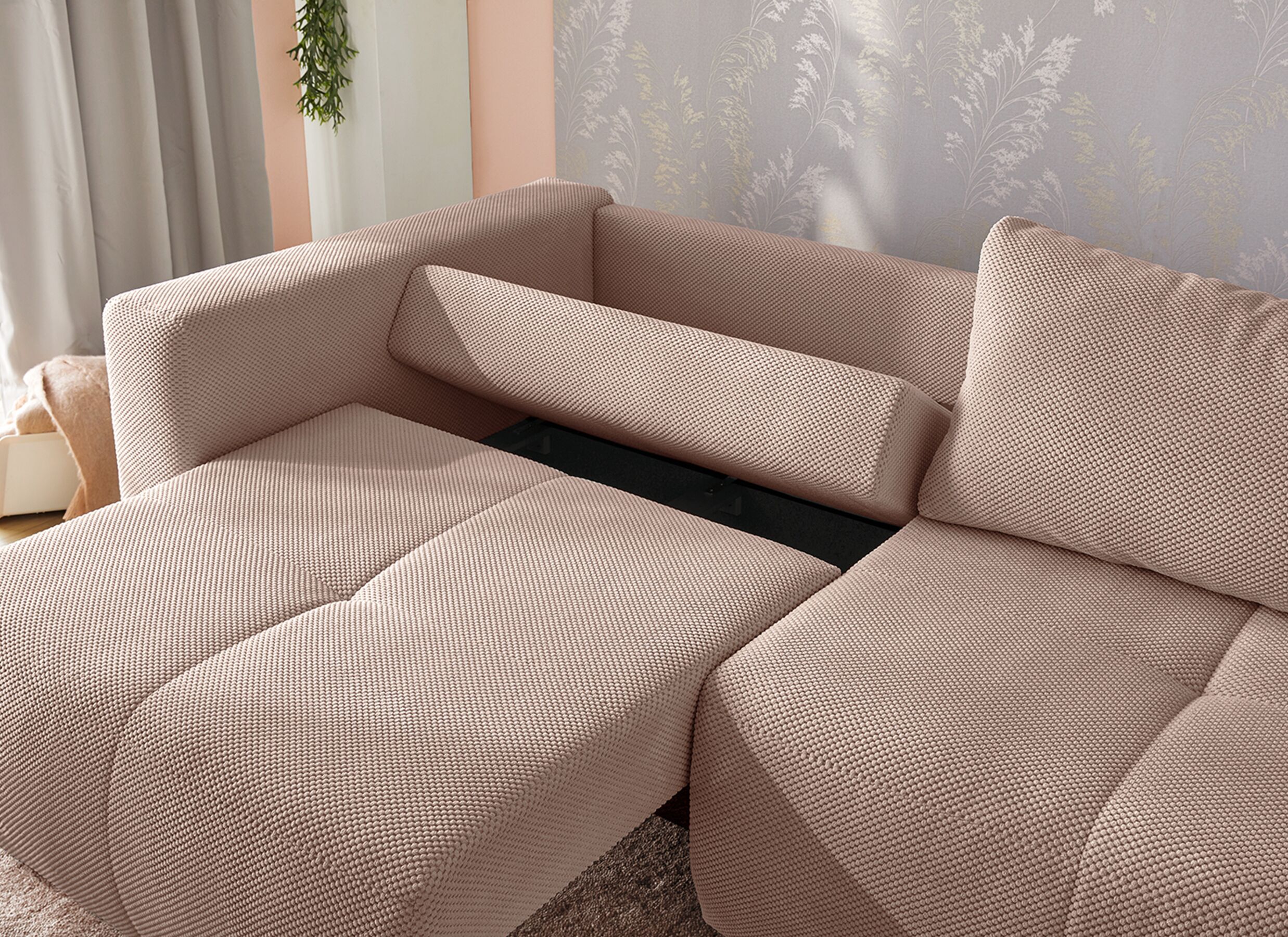 Sfeerfoto - Zetel Relax Bigsofa 4-zit - stof - rosa