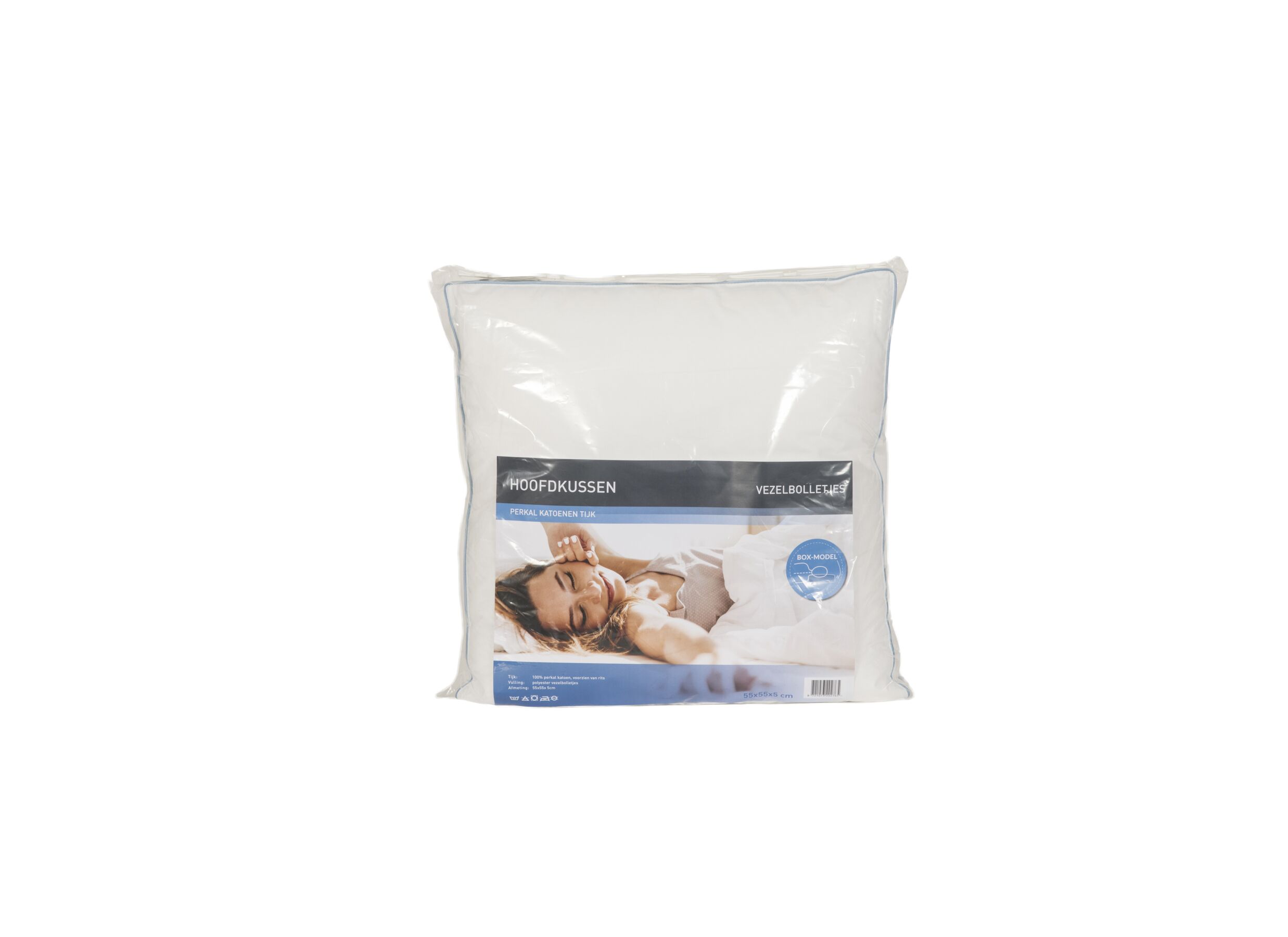 Overzichtsfoto - Hoofdkussen Boxmodel 55x55cm - percale katoen - wit